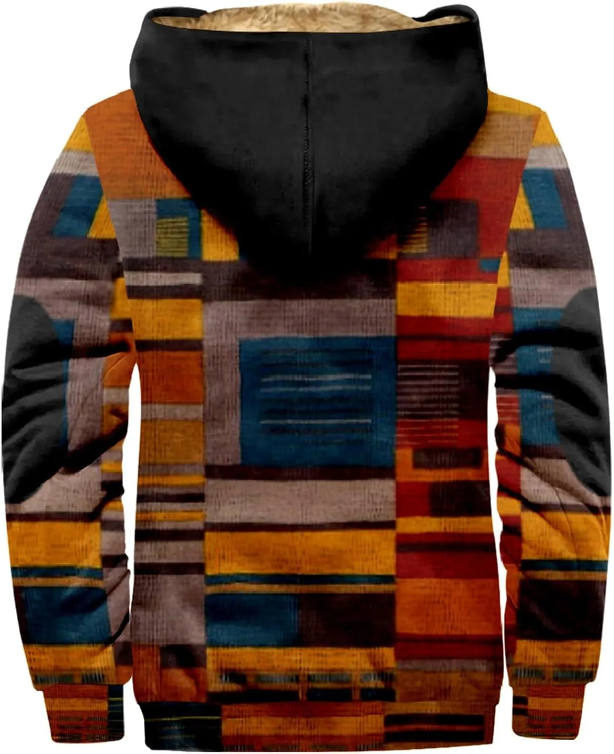 Men's Western Vintage Print Sherpa Fleece Lined Jackets Faux Over Outerwear Windbreaker Varsity Coat Plus Size