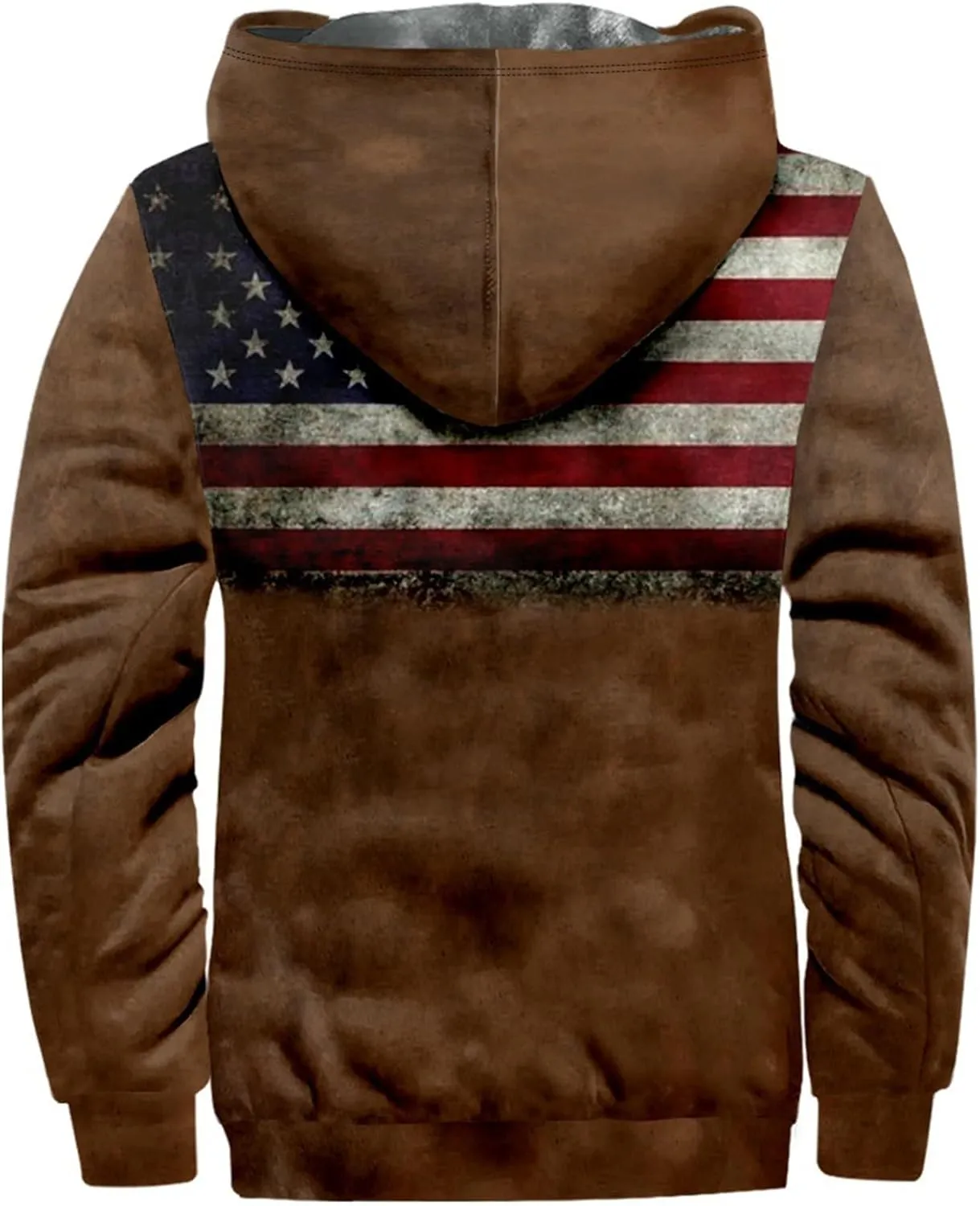 Men's Western Vintage Print Sherpa Fleece Lined Jackets Faux Tactical Jackets Windbreaker Varsity Coat Hooded