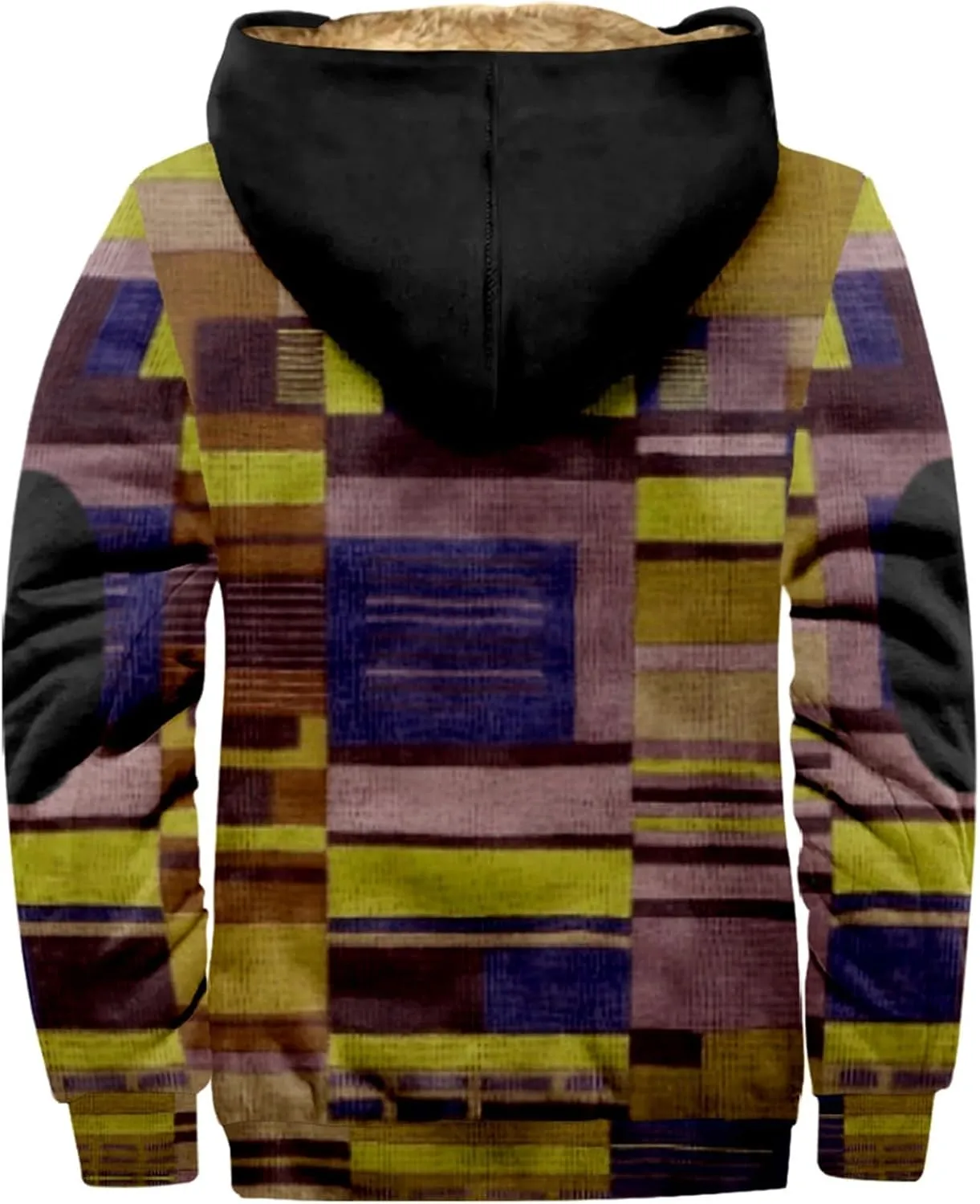 Men's Western Vintage Print Sherpa Fleece Lined Jackets Parka Warm Jacket Outerwear Windbreaker Varsity Coat Hooded