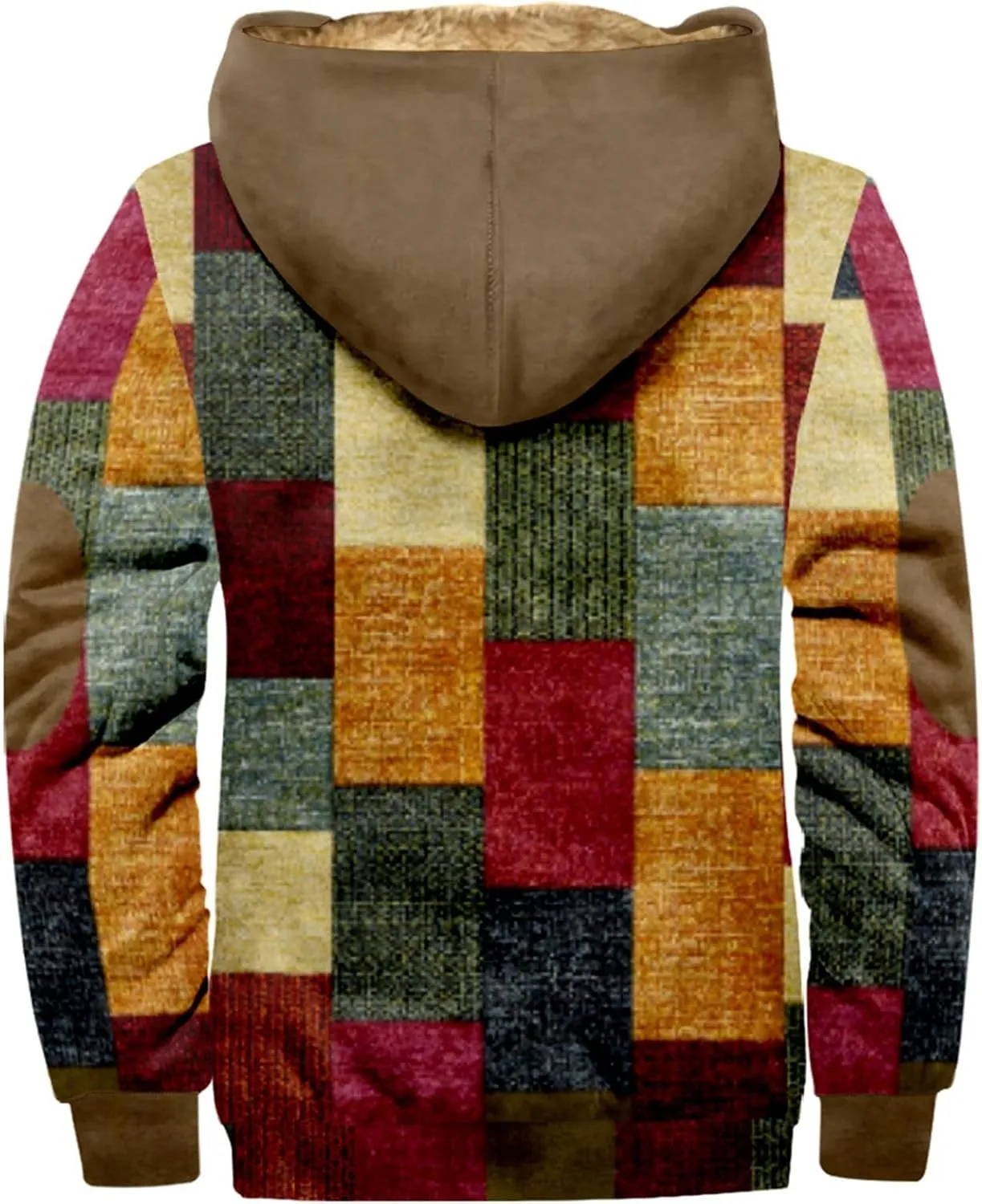 Men's Western Vintage Print Sherpa Fleece Lined Jackets Parka Warm Jacket Outerwear Windbreaker Varsity Coat Hooded
