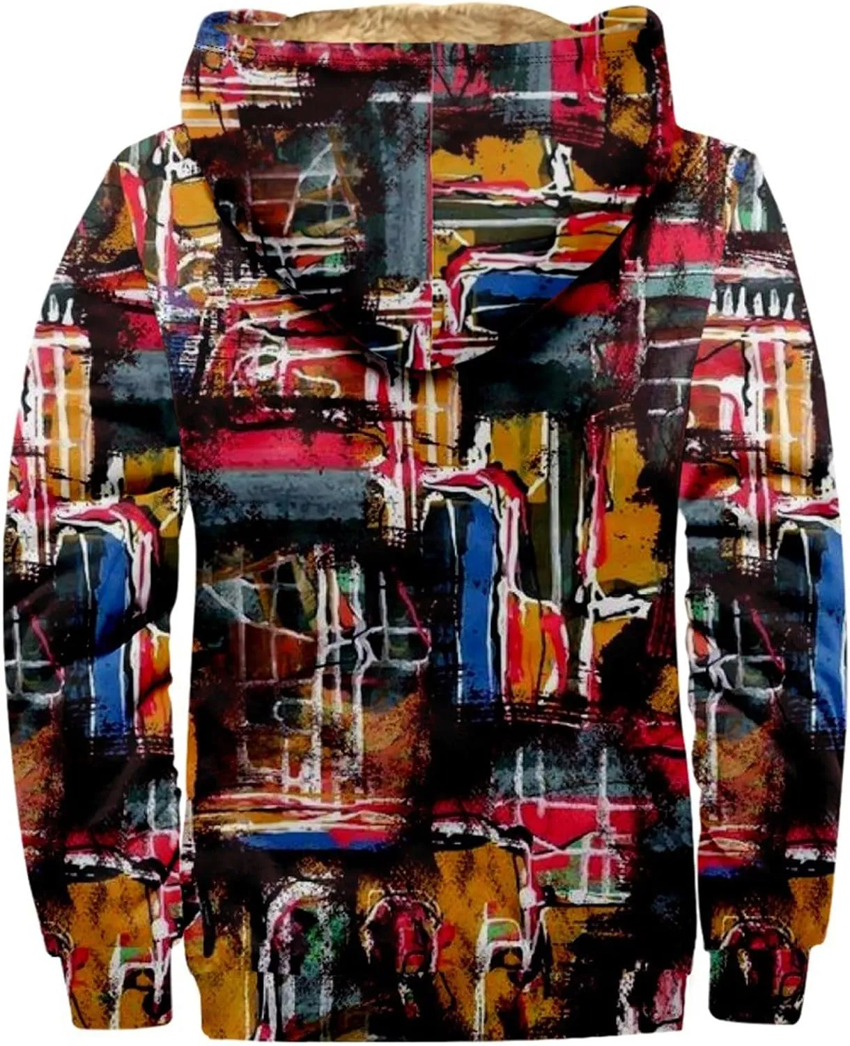 Men's Western Vintage Print Sherpa Fleece Lined Jackets Parka Warm Puffer Jacket Quilted Down Casual Hoodies Hooded