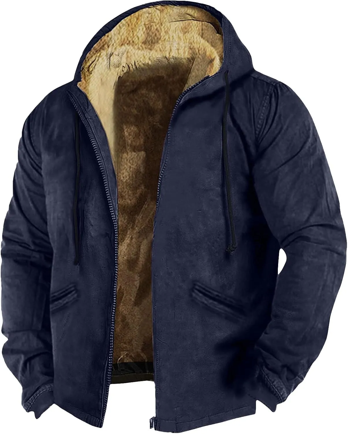 Men's Western Vintage Print Sherpa Fleece Lined Jackets Winter Warm Cozy Outerwear Quilted Down Varsity Coat Hooded