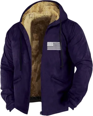 Men's Western Vintage Print Sherpa Fleece Lined Jackets Winter Warm Cozy Outerwear Quilted Down Varsity Coat Hooded