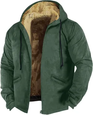 Men's Western Vintage Print Sherpa Fleece Lined Jackets Winter Warm Cozy Outerwear Quilted Down Varsity Coat Hooded