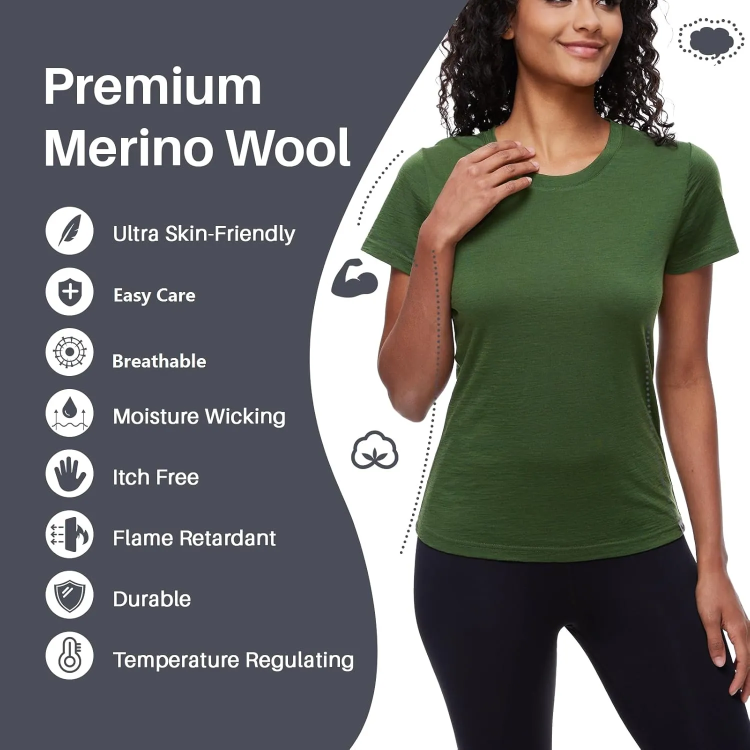 MERINNOVATION Women's Merino Wool T-Shirt Short Sleeve Athletic Tee Wicking Base Layer