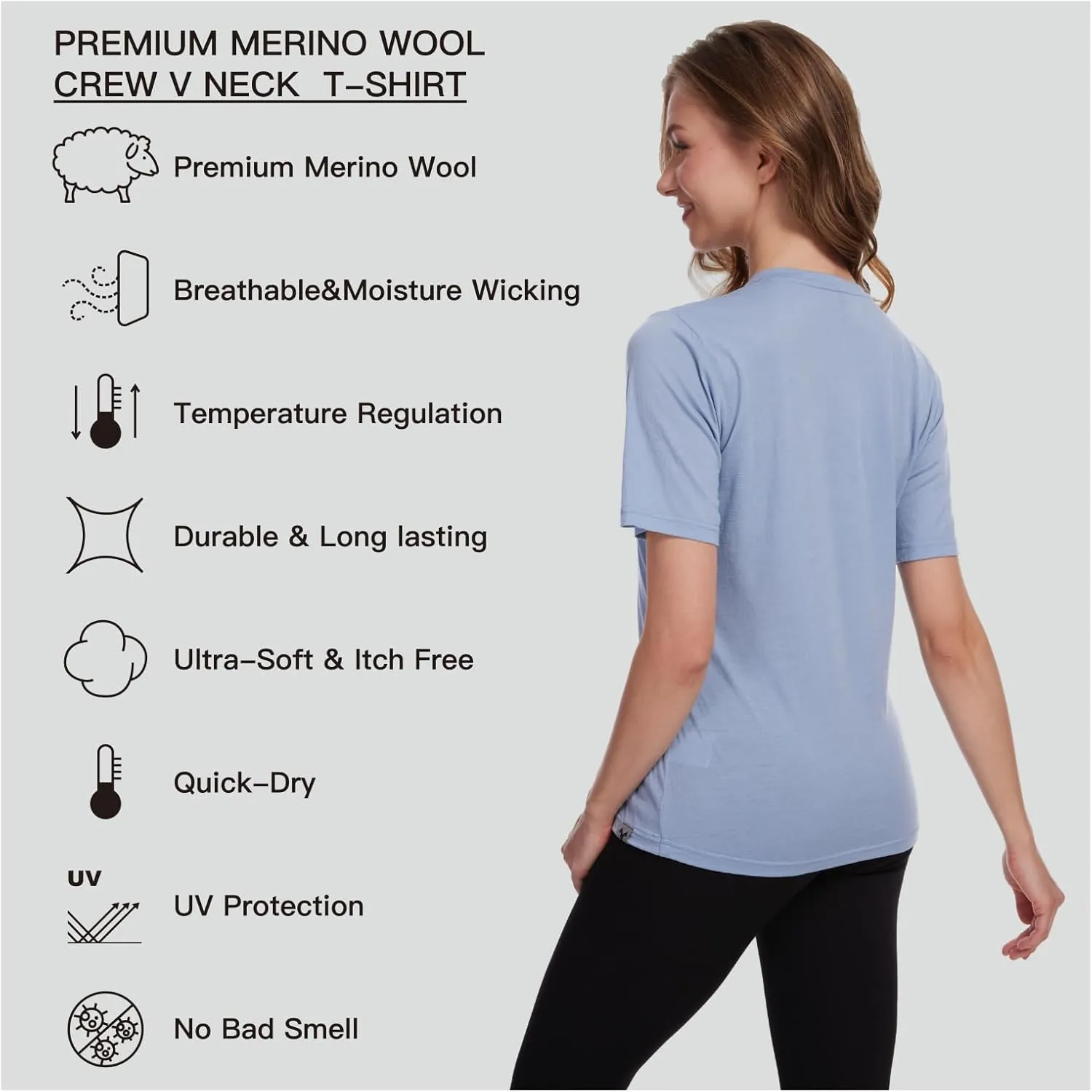 MERINNOVATION Women's Merino Wool T-Shirt Short Sleeve Athletic Tee Wicking Base Layer