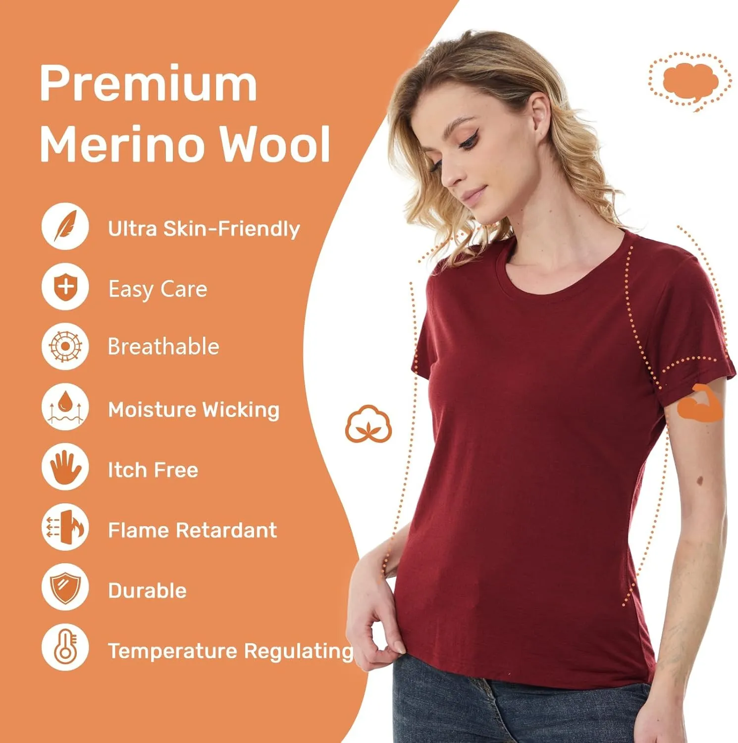 MERINNOVATION Women's Merino Wool T-Shirt Short Sleeve Athletic Tee Wicking Base Layer