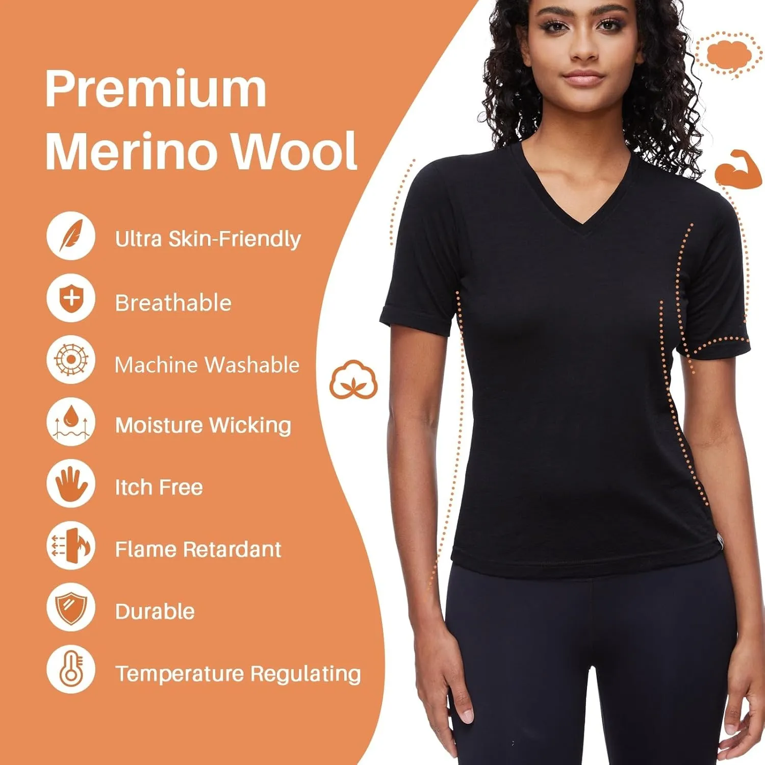 Merino Wool T Shirts for Women V Neck Short Sleeve Athletic Tee Wicking Base Layer