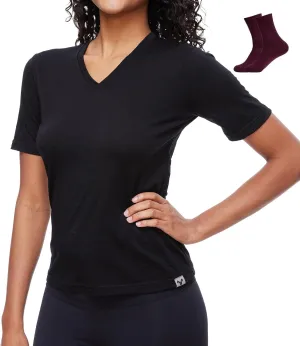 Merino Wool T Shirts for Women V Neck Short Sleeve Athletic Tee Wicking Base Layer