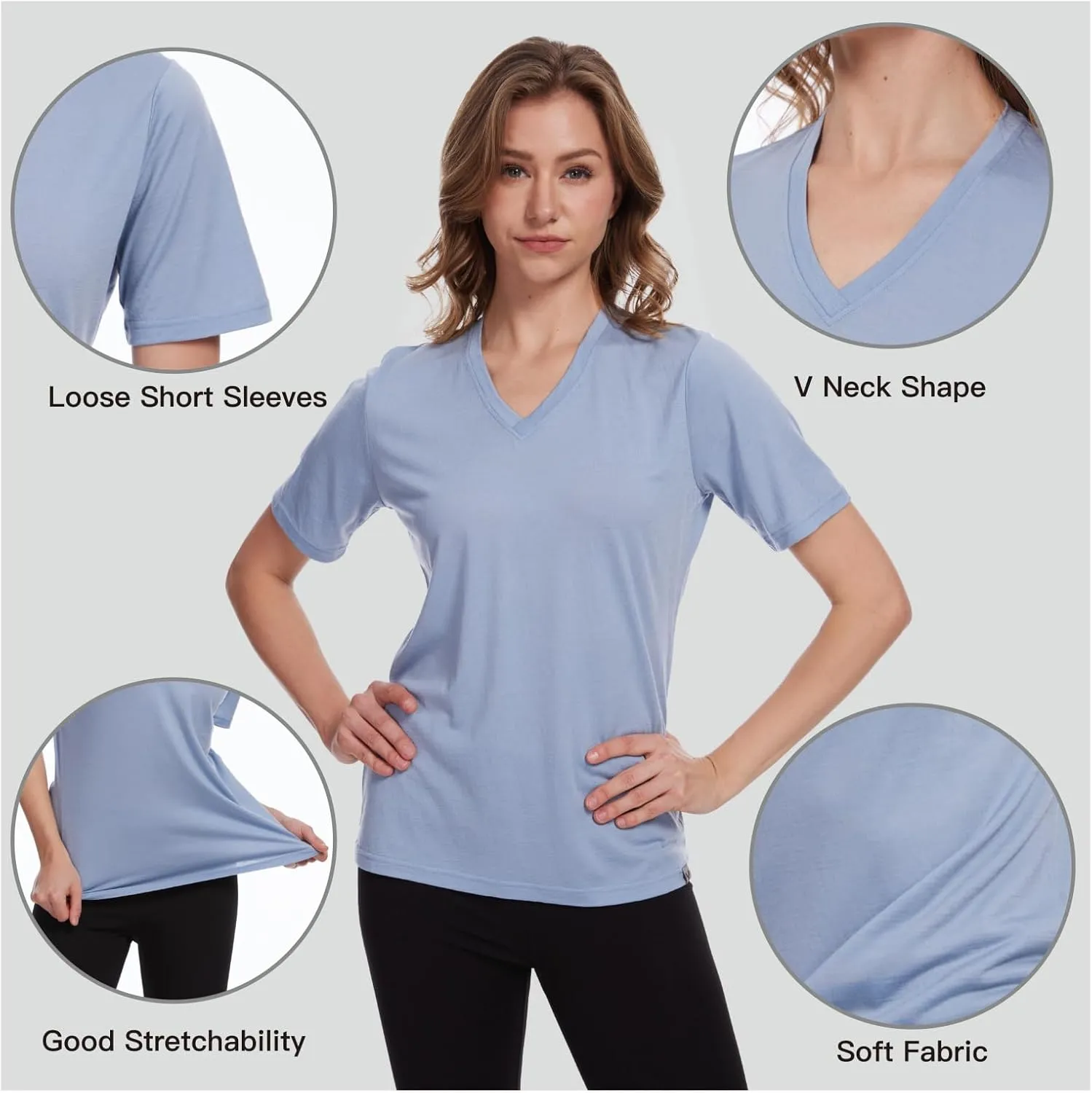 Merino Wool T Shirts for Women V Neck Short Sleeve Athletic Tee Wicking Base Layer