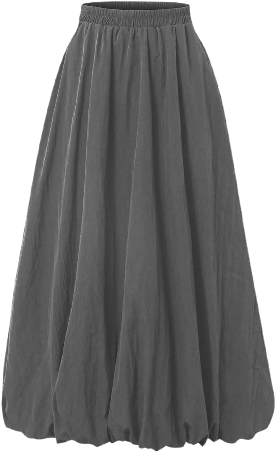 Midi Skirts for Women Flowy High Elastic Waist Tummy Control Loose Solid Color Maxi Skirts for Summer Vacation
