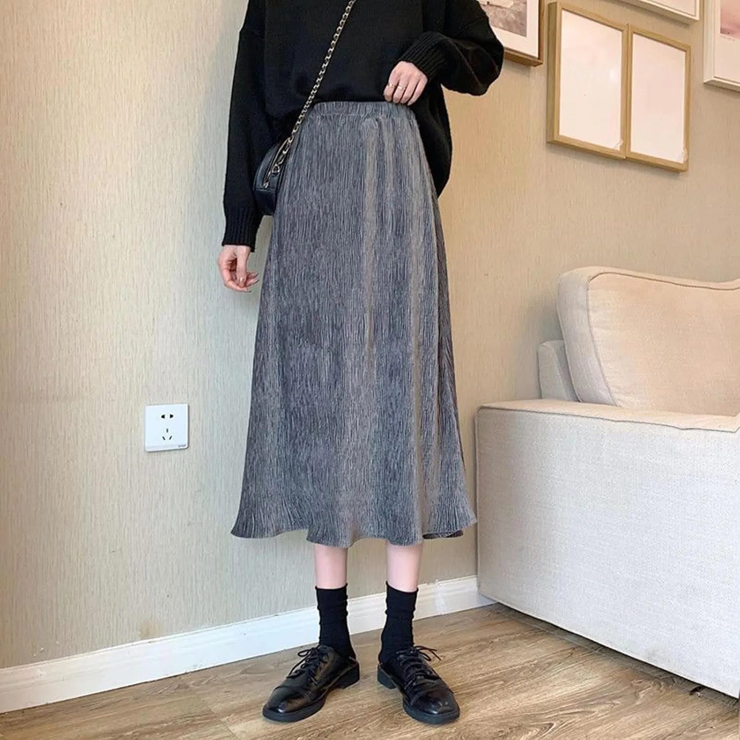 Midi Skirts for Women Trendy Fashion Elastic High Waist Flowy Swing A Line Dressy Casual Tiered Flowy Long Skirt