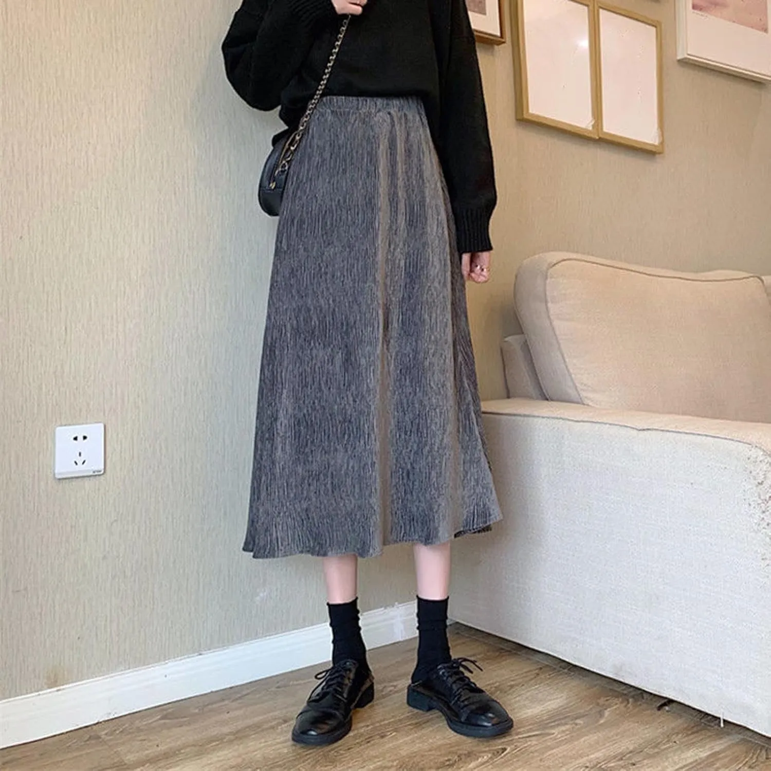 Midi Skirts for Women Trendy Fashion Elastic High Waist Flowy Swing A Line Dressy Casual Tiered Flowy Long Skirt