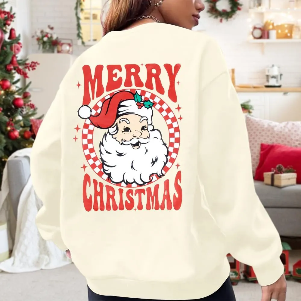 MNLYBABY Merry Christmas Santa Sweatshirt Oversized: Women Christmas Shirt Santa Claus Sweater Christmas Vibes Retro Tops