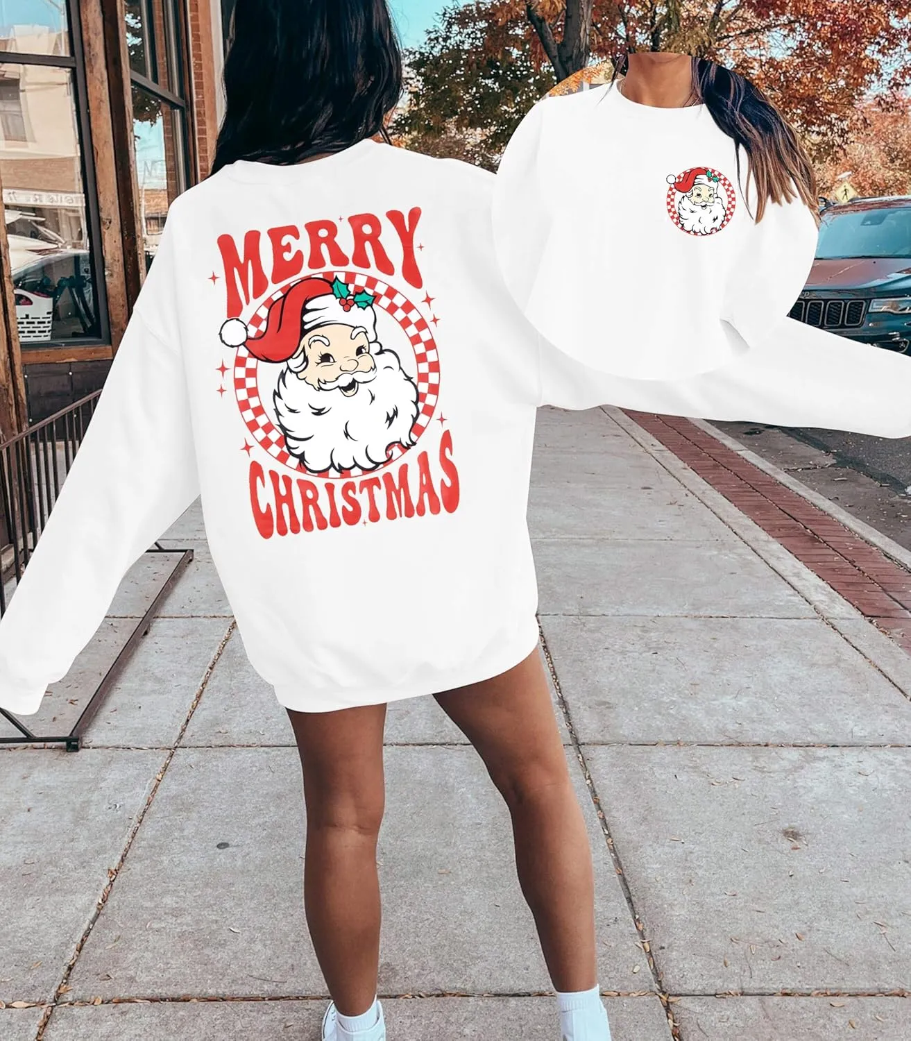 MNLYBABY Merry Christmas Santa Sweatshirt Oversized: Women Christmas Shirt Santa Claus Sweater Christmas Vibes Retro Tops
