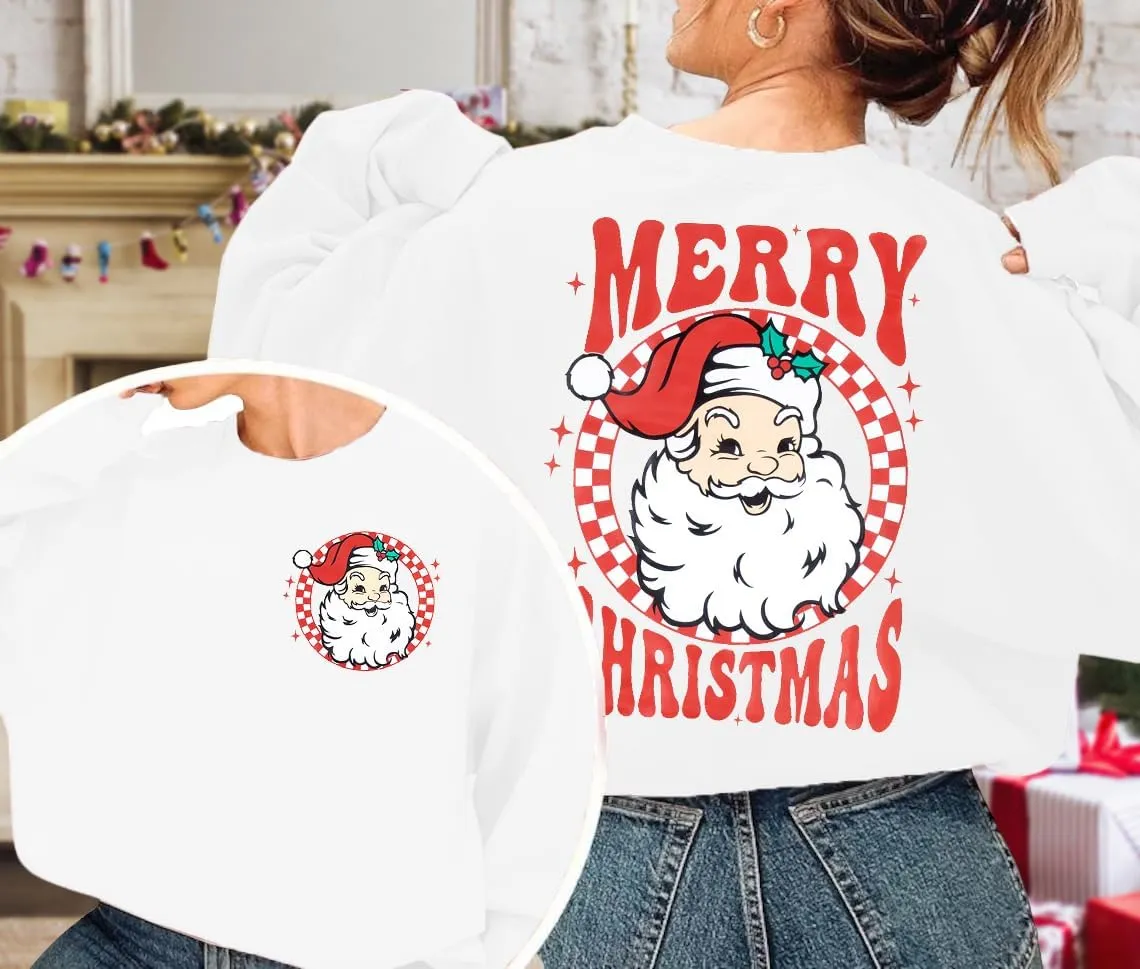 MNLYBABY Merry Christmas Santa Sweatshirt Oversized: Women Christmas Shirt Santa Claus Sweater Christmas Vibes Retro Tops