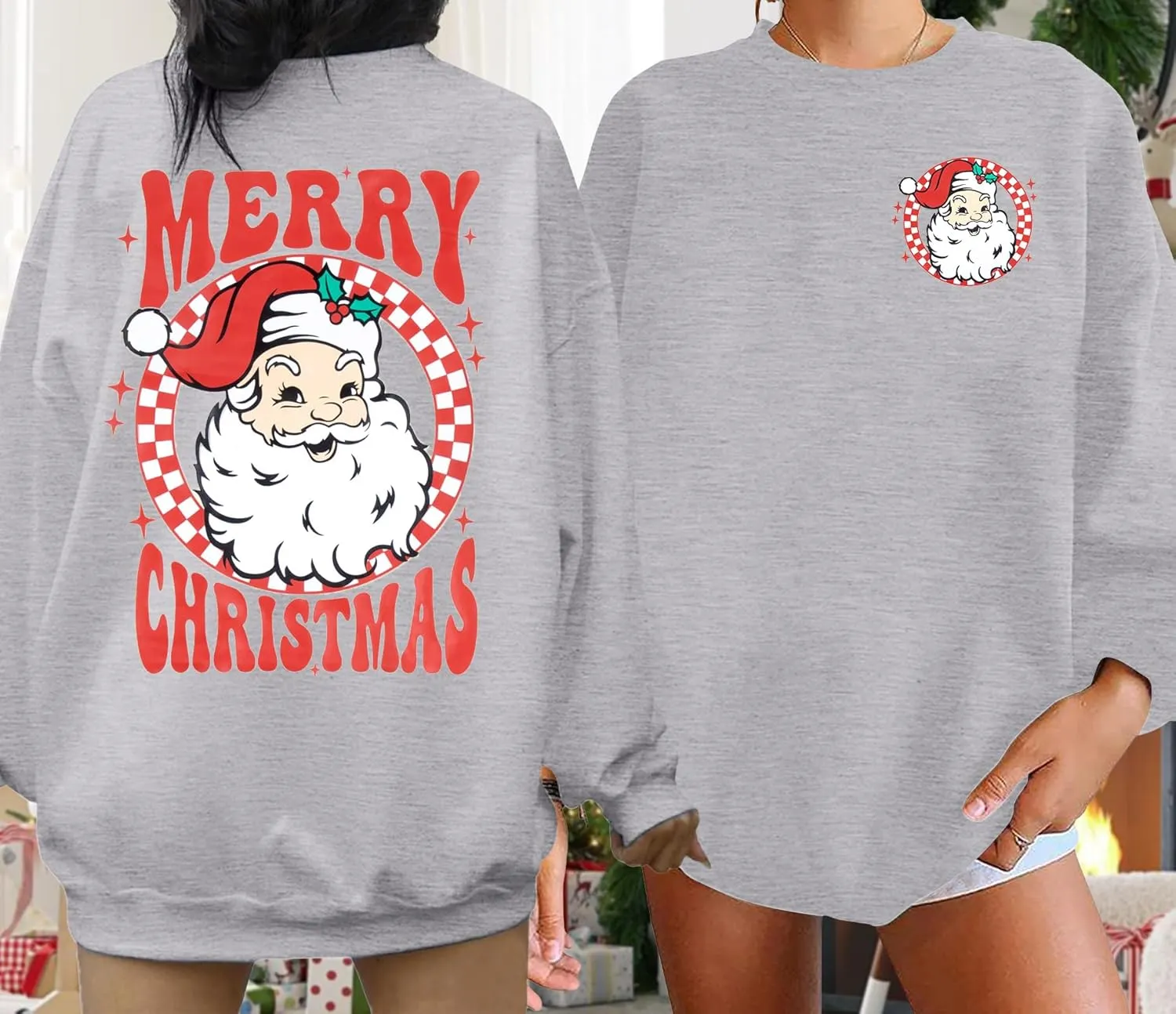 MNLYBABY Merry Christmas Santa Sweatshirt Oversized: Women Christmas Shirt Santa Claus Sweater Christmas Vibes Retro Tops