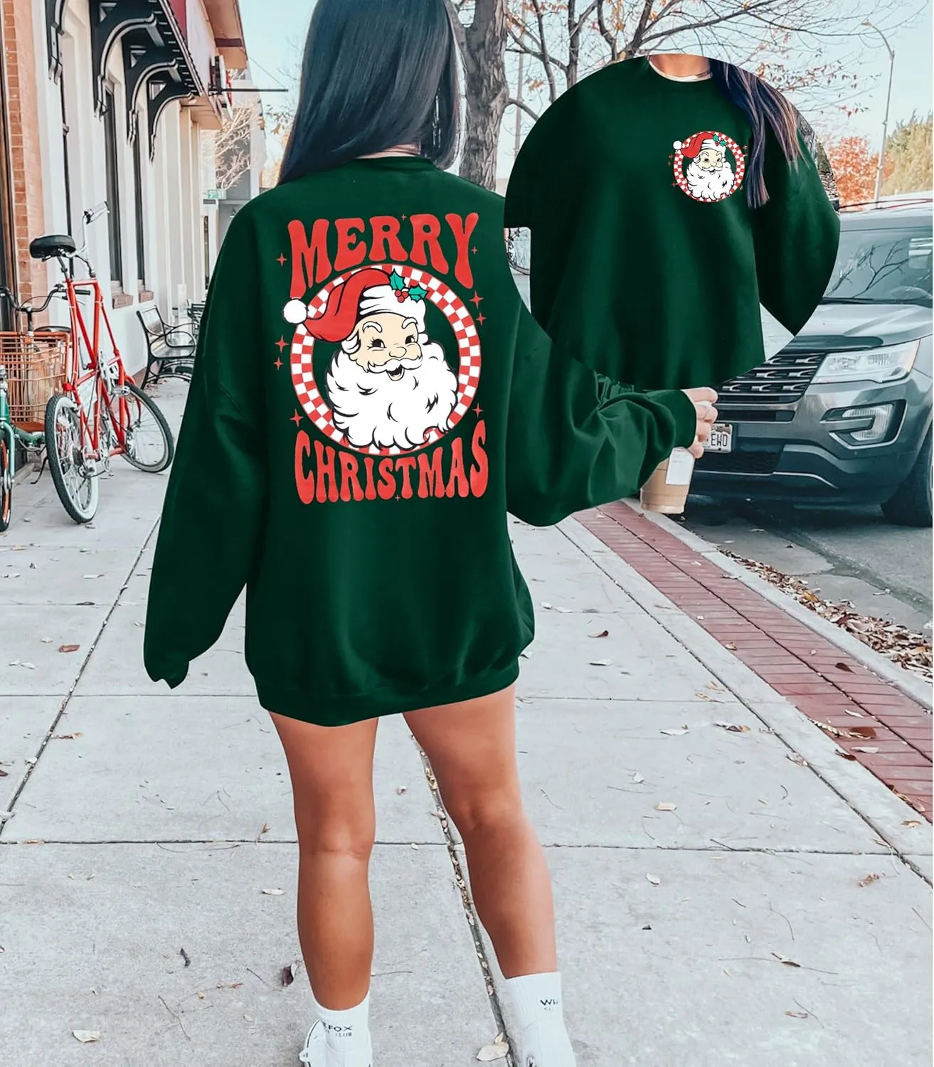 MNLYBABY Merry Christmas Santa Sweatshirt Oversized: Women Christmas Shirt Santa Claus Sweater Christmas Vibes Retro Tops