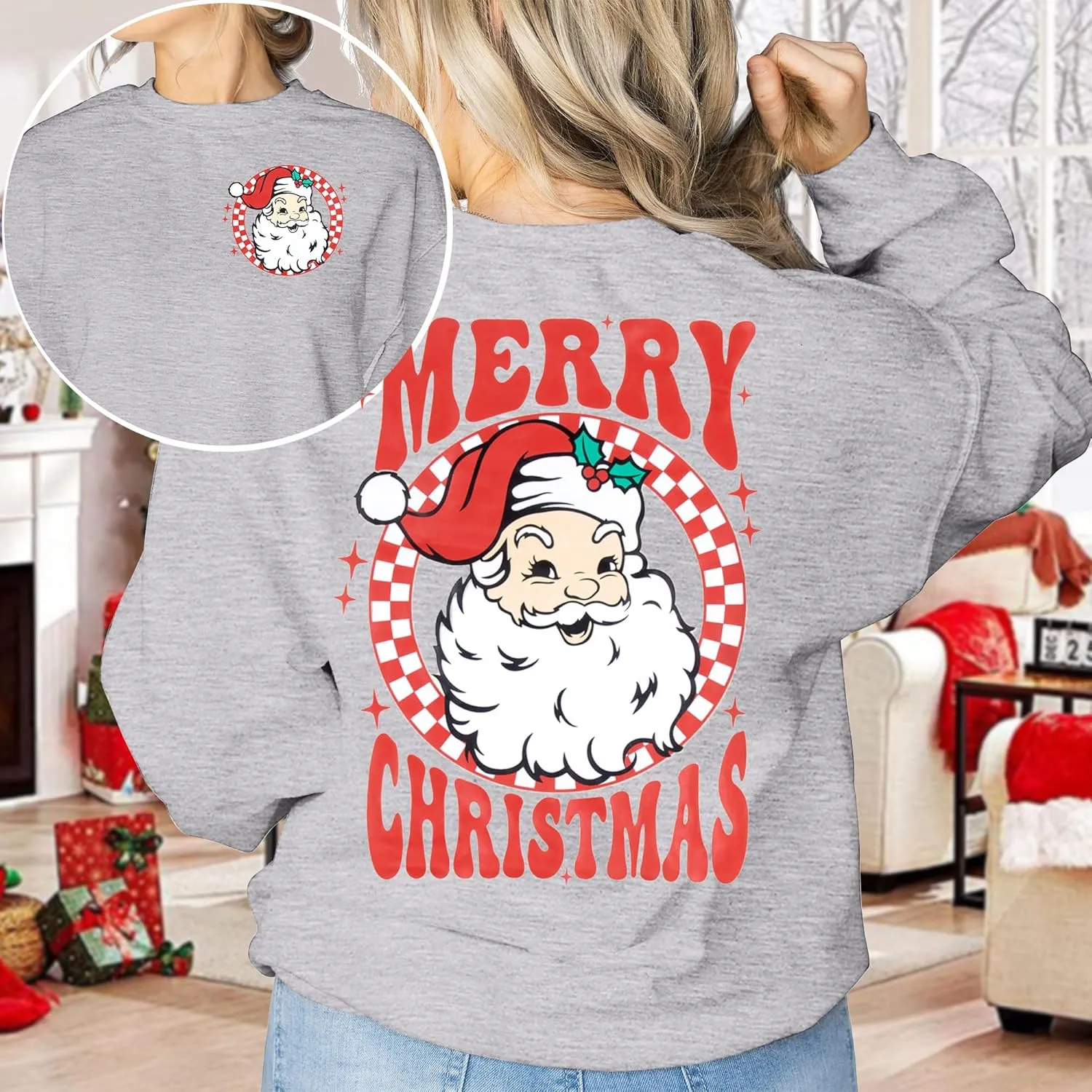 MNLYBABY Merry Christmas Santa Sweatshirt Oversized: Women Christmas Shirt Santa Claus Sweater Christmas Vibes Retro Tops