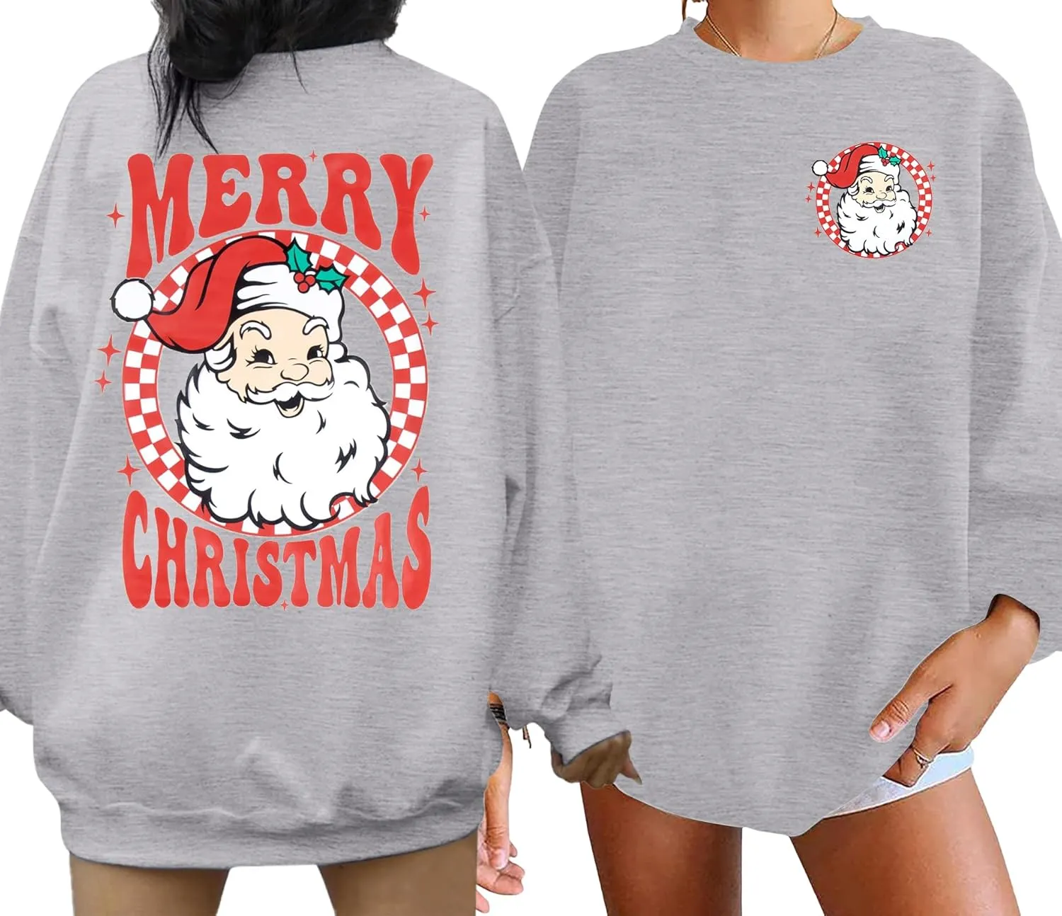 MNLYBABY Merry Christmas Santa Sweatshirt Oversized: Women Christmas Shirt Santa Claus Sweater Christmas Vibes Retro Tops