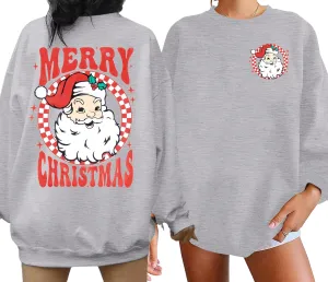 MNLYBABY Merry Christmas Santa Sweatshirt Oversized: Women Christmas Shirt Santa Claus Sweater Christmas Vibes Retro Tops