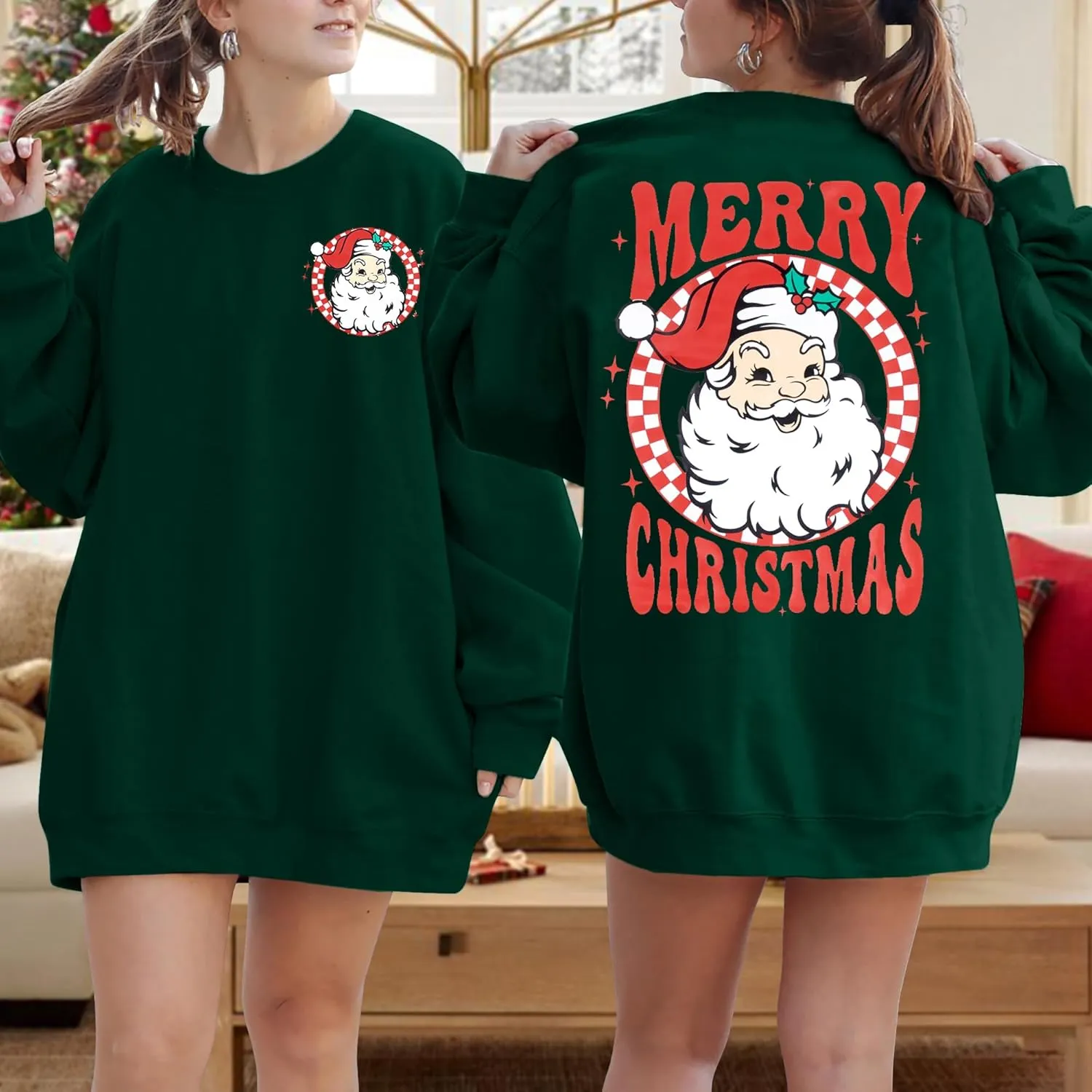 MNLYBABY Merry Christmas Santa Sweatshirt Oversized: Women Christmas Shirt Santa Claus Sweater Christmas Vibes Retro Tops