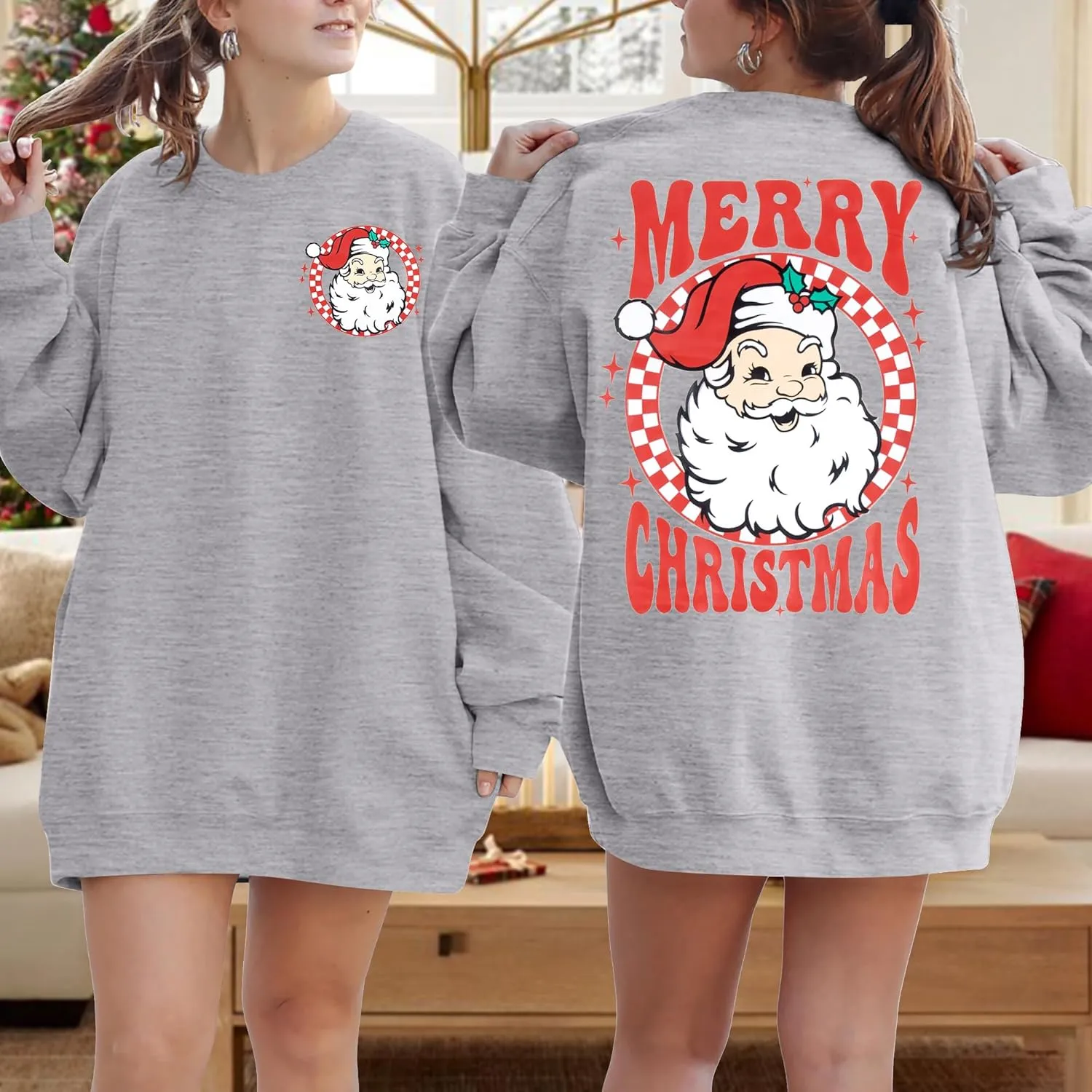 MNLYBABY Merry Christmas Santa Sweatshirt Oversized: Women Christmas Shirt Santa Claus Sweater Christmas Vibes Retro Tops