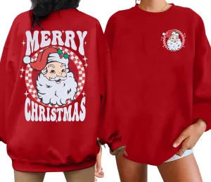 MNLYBABY Merry Christmas Santa Sweatshirt Oversized: Women Christmas Shirt Santa Claus Sweater Christmas Vibes Retro Tops