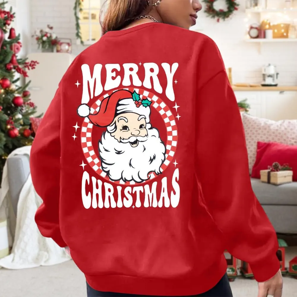 MNLYBABY Merry Christmas Santa Sweatshirt Oversized: Women Christmas Shirt Santa Claus Sweater Christmas Vibes Retro Tops