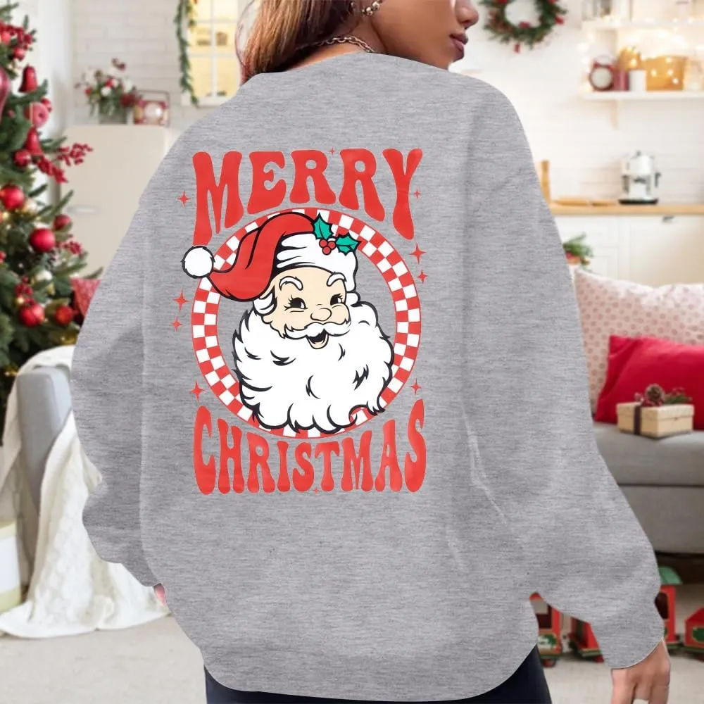 MNLYBABY Merry Christmas Santa Sweatshirt Oversized: Women Christmas Shirt Santa Claus Sweater Christmas Vibes Retro Tops