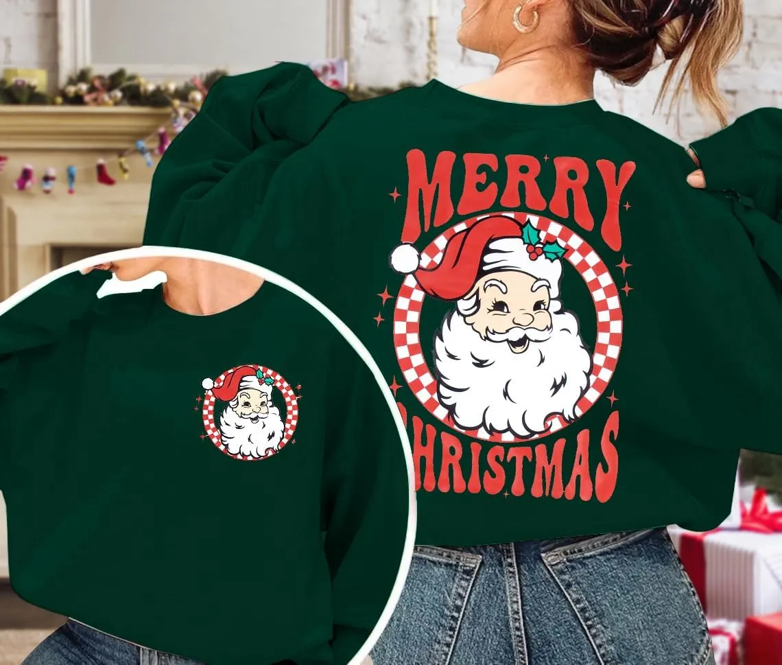 MNLYBABY Merry Christmas Santa Sweatshirt Oversized: Women Christmas Shirt Santa Claus Sweater Christmas Vibes Retro Tops