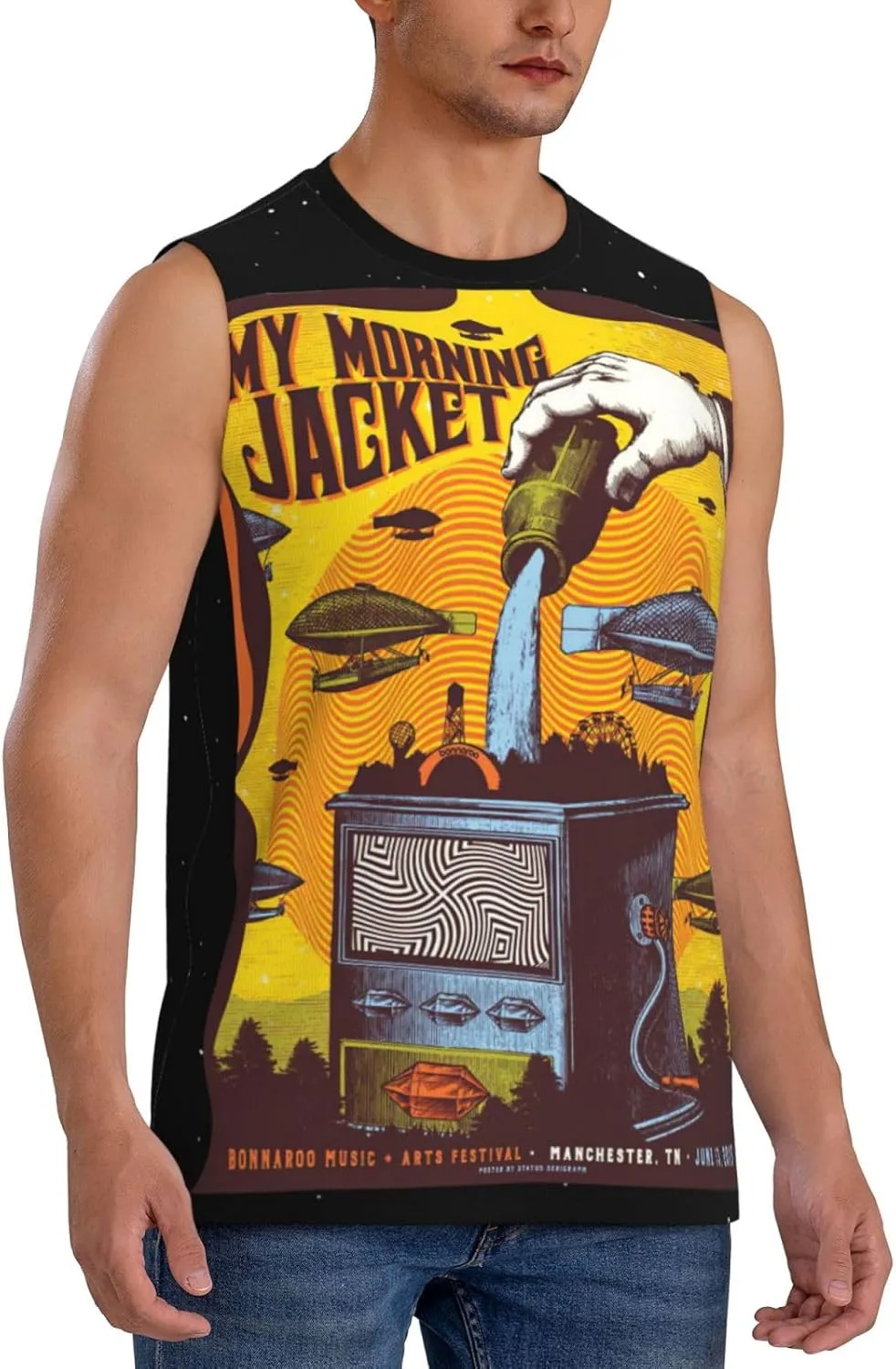 My Music Morning Jacket Men's Quick Dry Workout Tank Tops Sleeveless Moisture Wicking Muscle T-Shirts Breathable Vest
