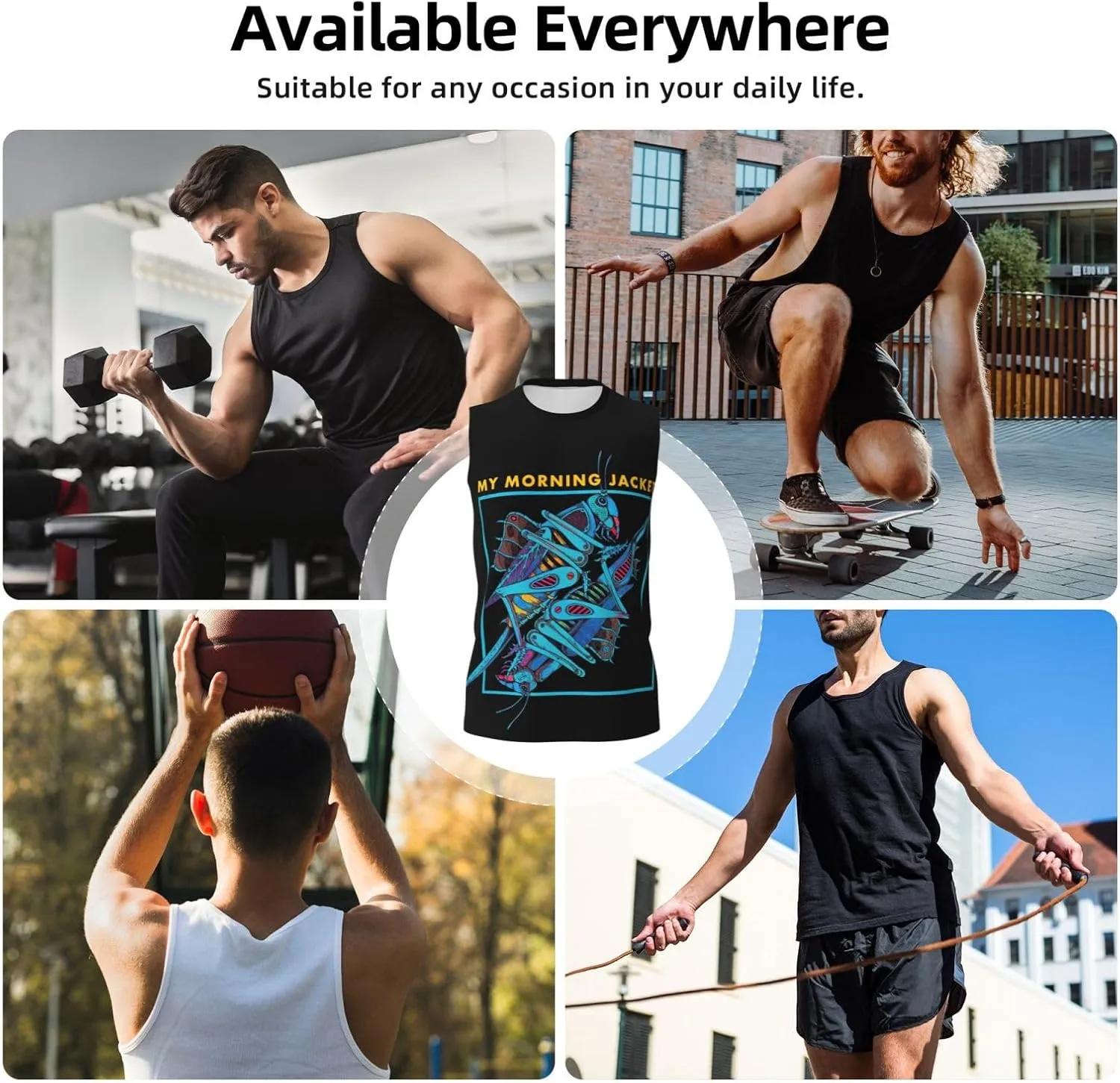 My Music Morning Jacket Men's Quick Dry Workout Tank Tops Sleeveless Moisture Wicking Muscle T-Shirts Breathable Vest