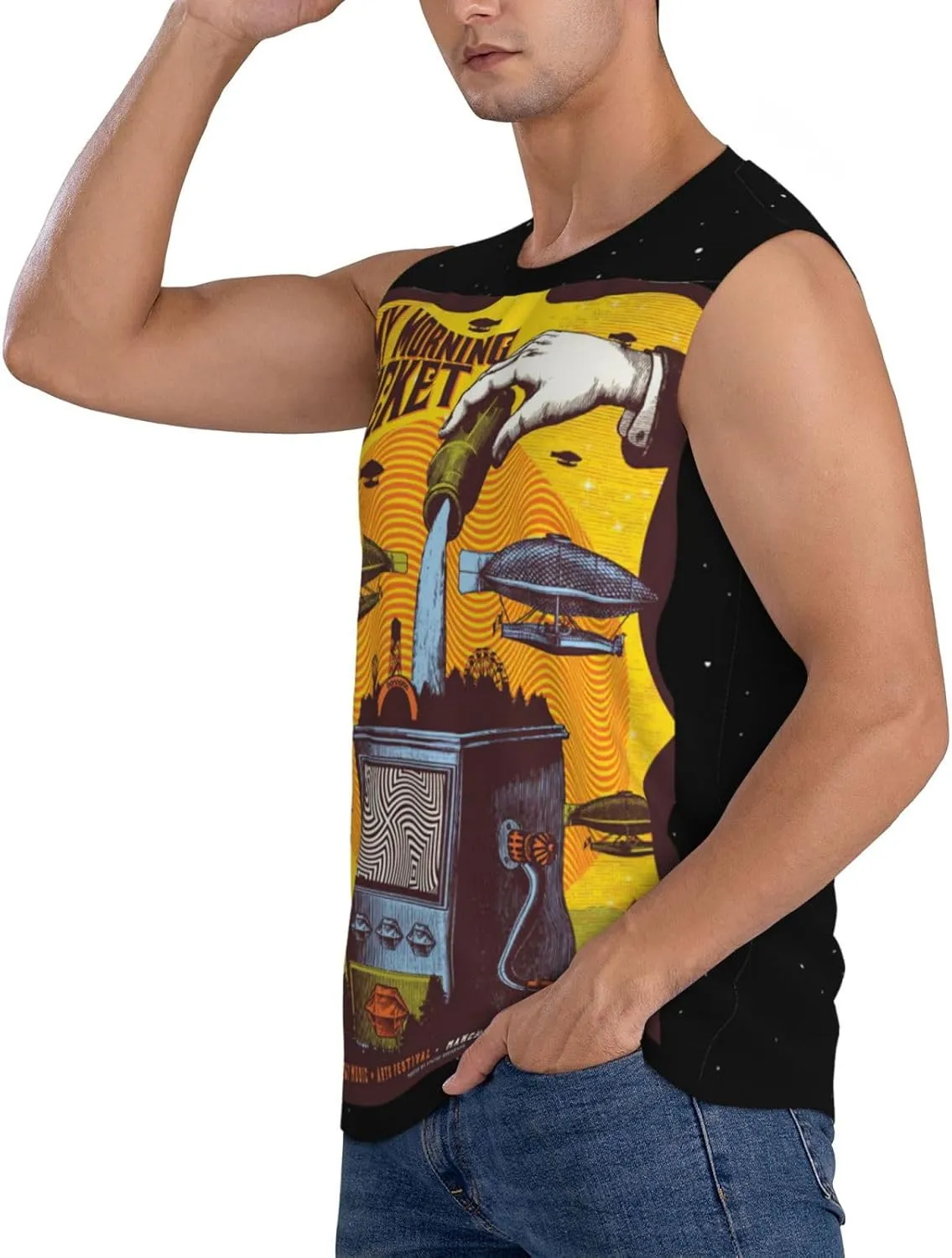 My Music Morning Jacket Men's Quick Dry Workout Tank Tops Sleeveless Moisture Wicking Muscle T-Shirts Breathable Vest