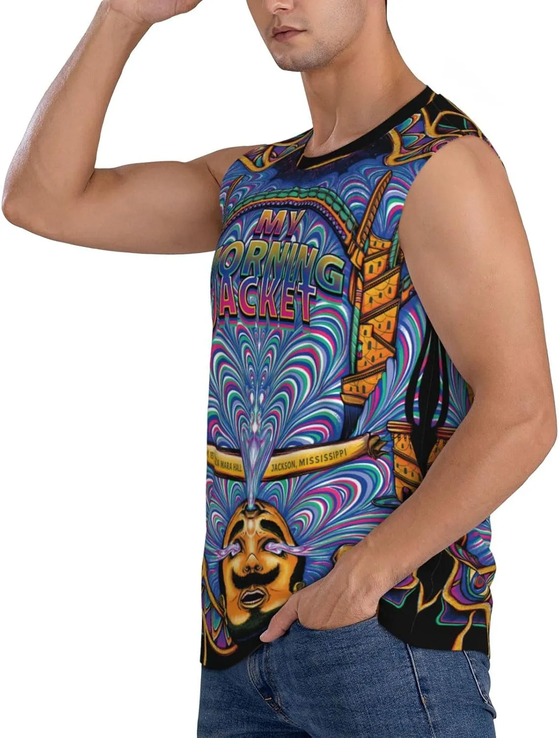 My Music Morning Jacket Men's Quick Dry Workout Tank Tops Sleeveless Moisture Wicking Muscle T-Shirts Breathable Vest