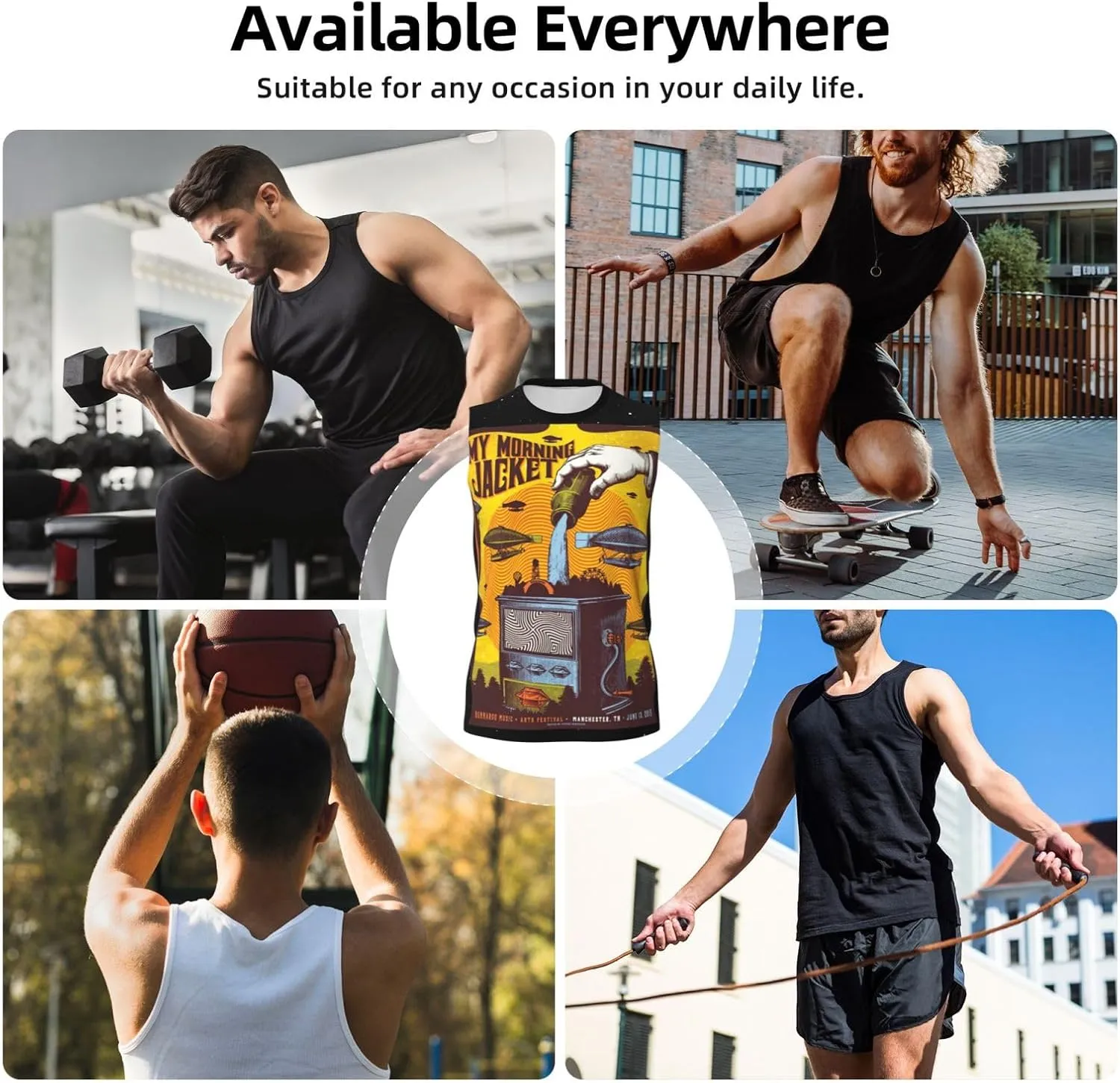 My Music Morning Jacket Men's Quick Dry Workout Tank Tops Sleeveless Moisture Wicking Muscle T-Shirts Breathable Vest