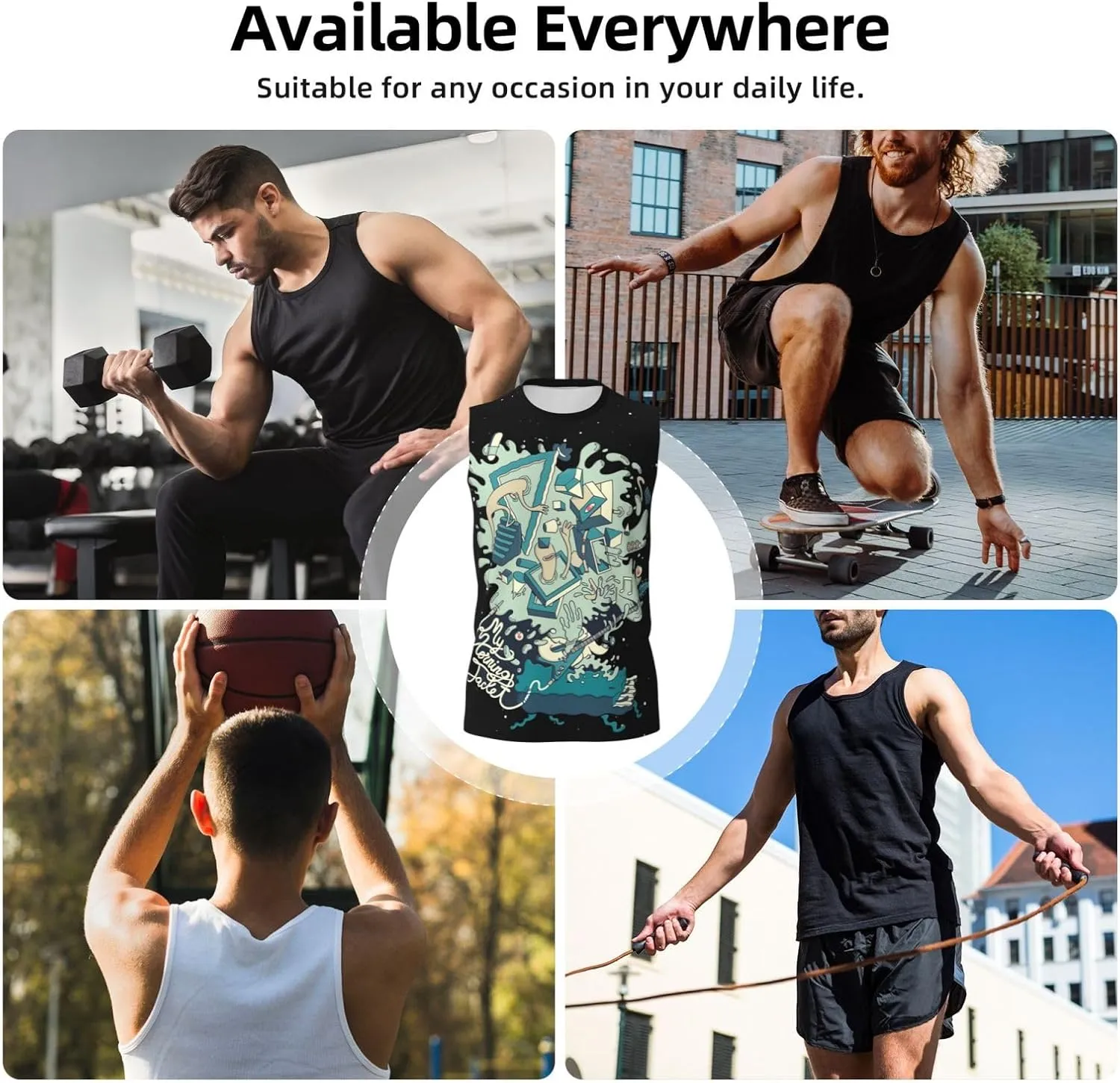 My Music Morning Jacket Men's Quick Dry Workout Tank Tops Sleeveless Moisture Wicking Muscle T-Shirts Breathable Vest