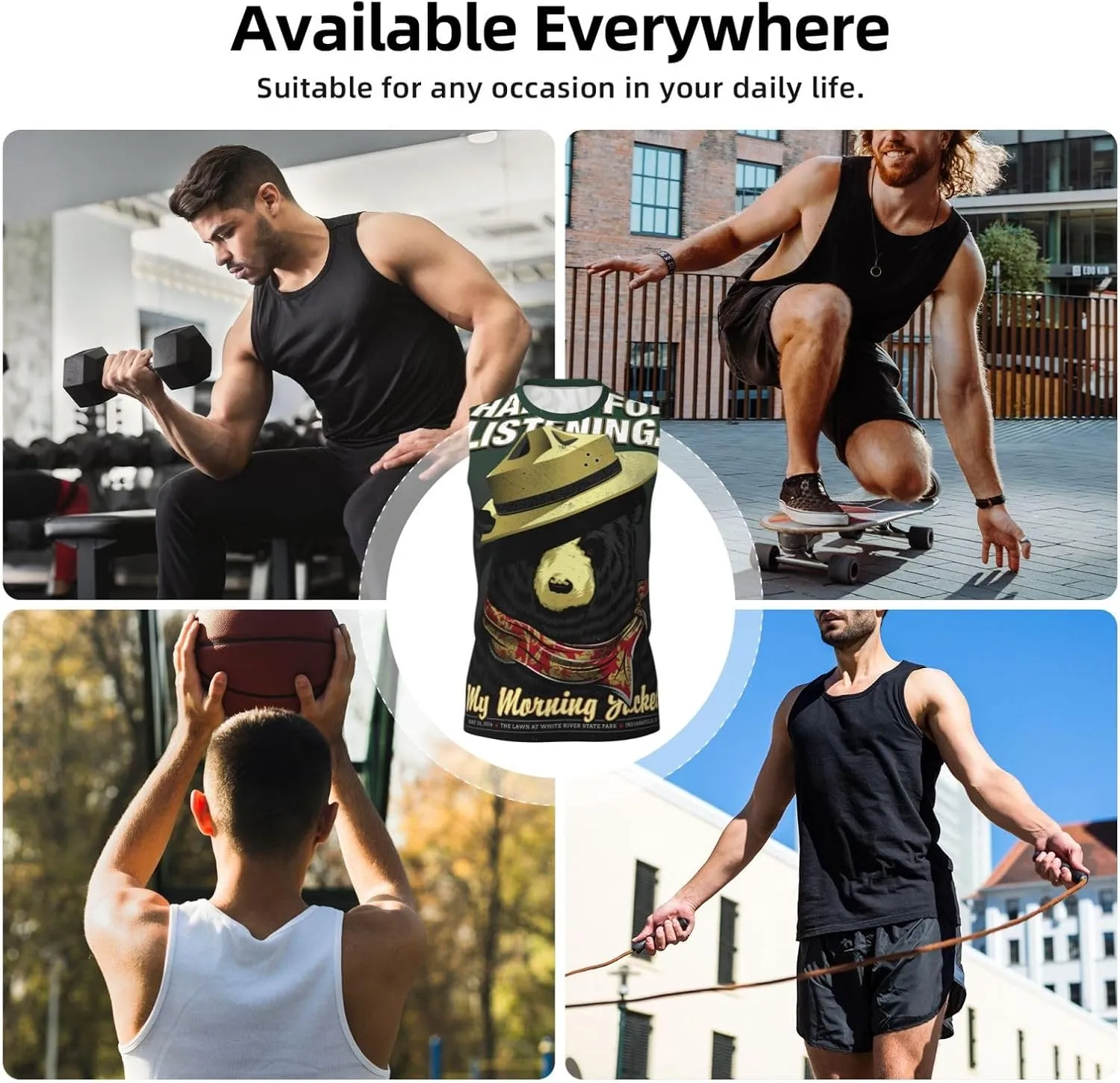 My Music Morning Jacket Men's Quick Dry Workout Tank Tops Sleeveless Moisture Wicking Muscle T-Shirts Breathable Vest