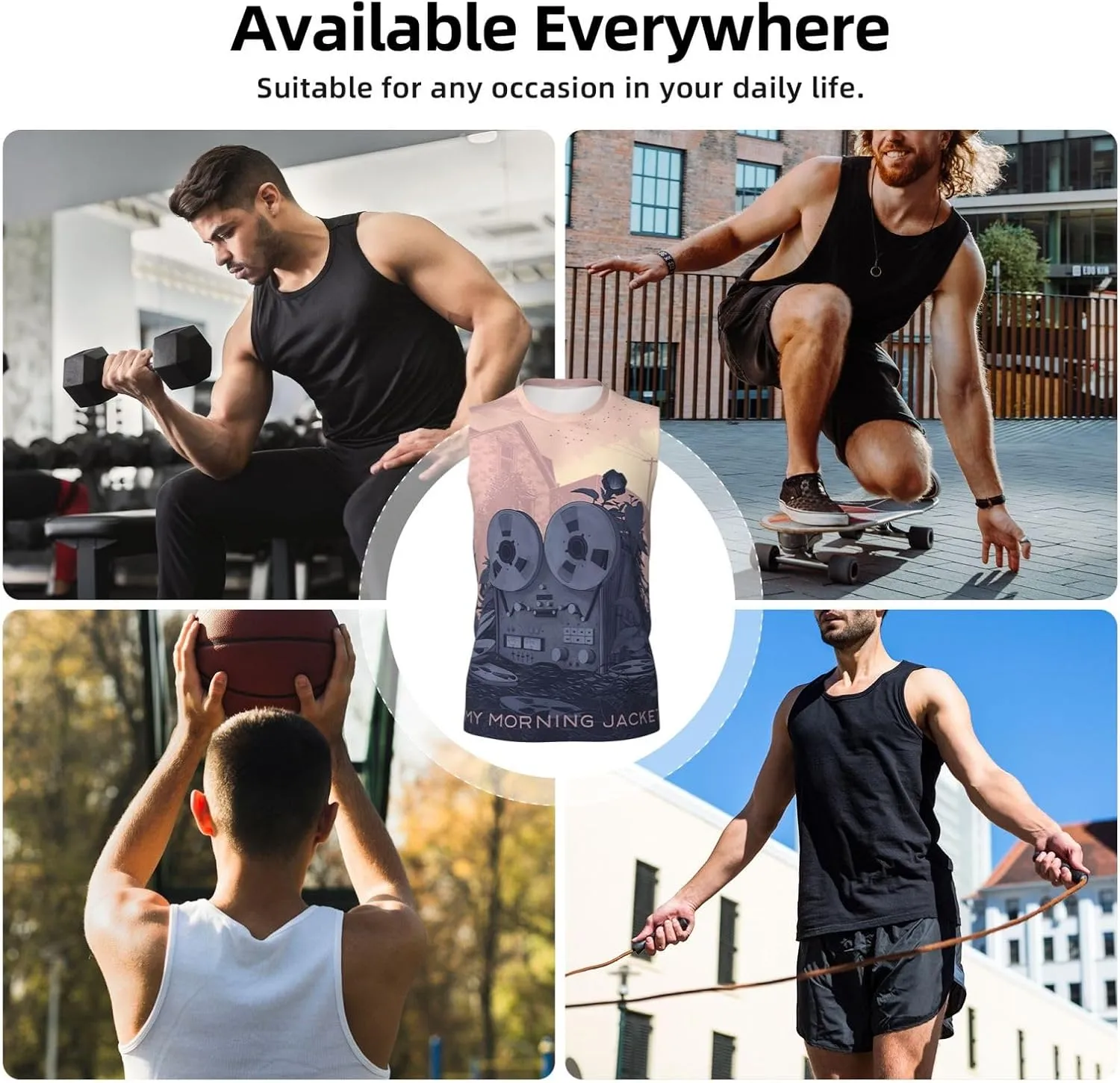 My Music Morning Jacket Men's Quick Dry Workout Tank Tops Sleeveless Moisture Wicking Muscle T-Shirts Breathable Vest
