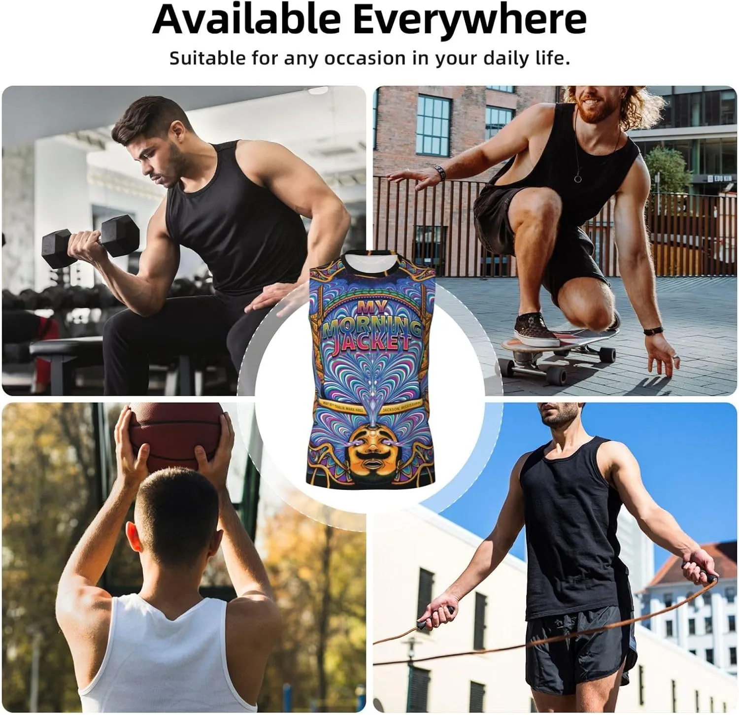 My Music Morning Jacket Men's Quick Dry Workout Tank Tops Sleeveless Moisture Wicking Muscle T-Shirts Breathable Vest