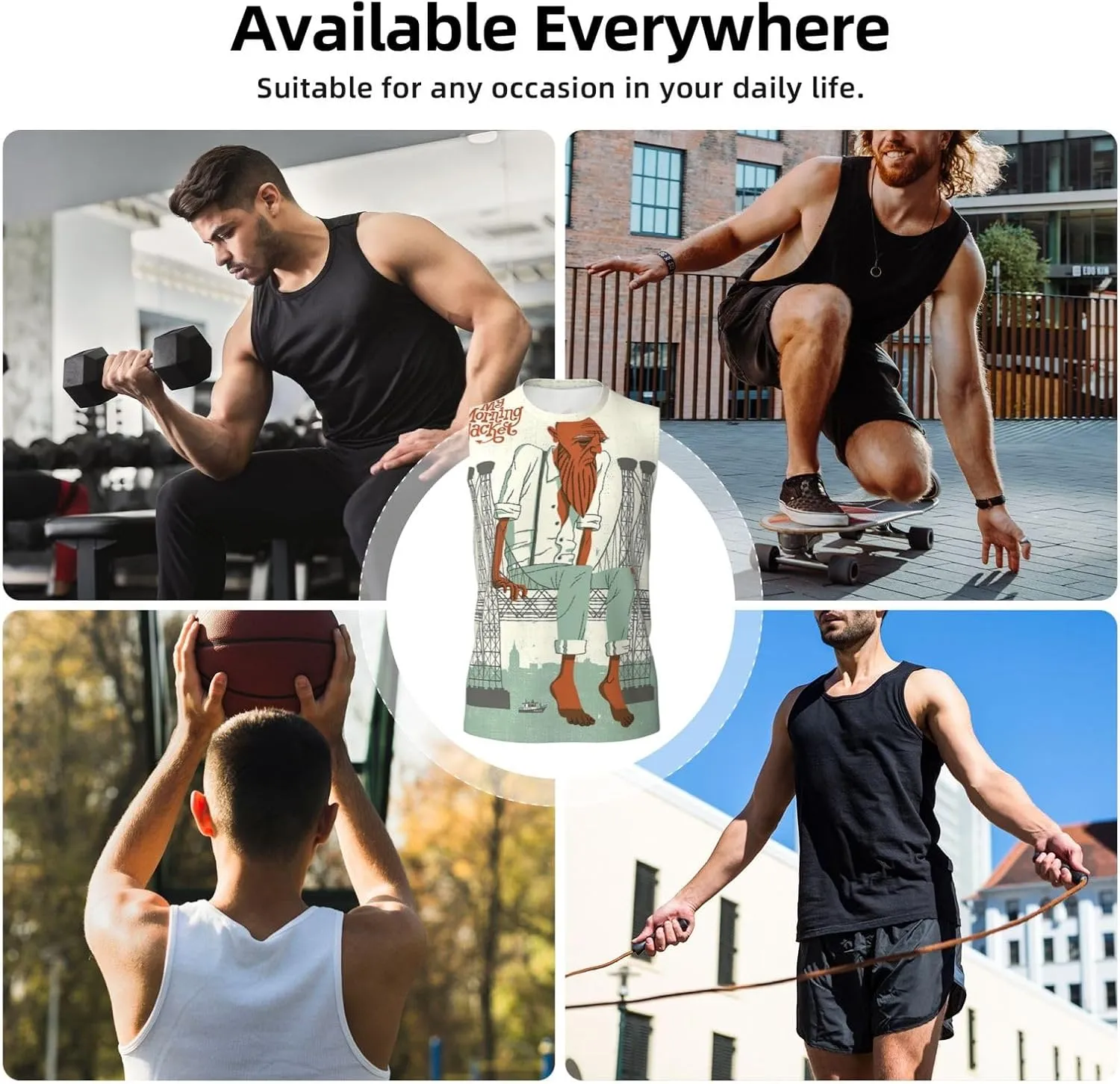 My Music Morning Jacket Men's Quick Dry Workout Tank Tops Sleeveless Moisture Wicking Muscle T-Shirts Breathable Vest