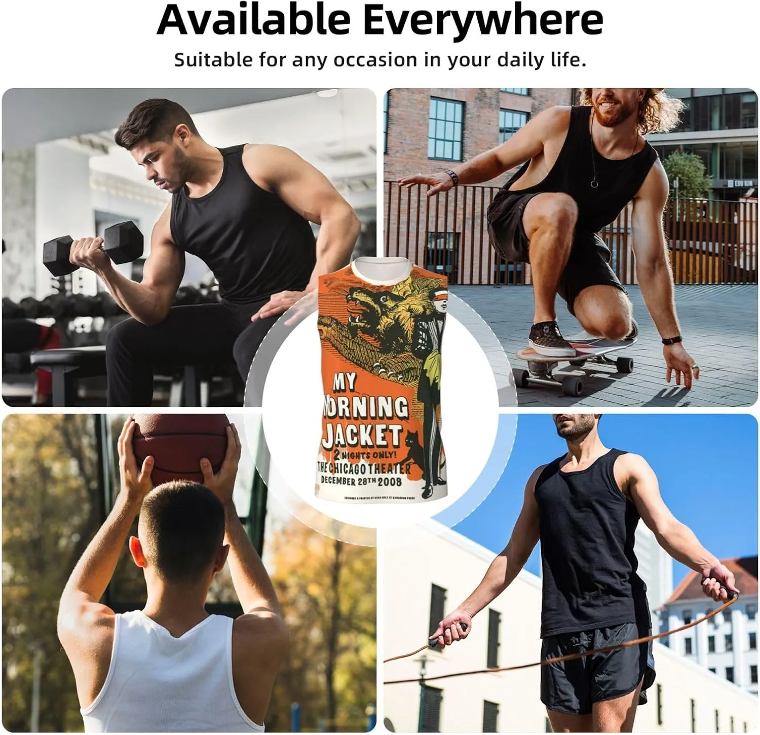 My Music Morning Jacket Men's Quick Dry Workout Tank Tops Sleeveless Moisture Wicking Muscle T-Shirts Breathable Vest
