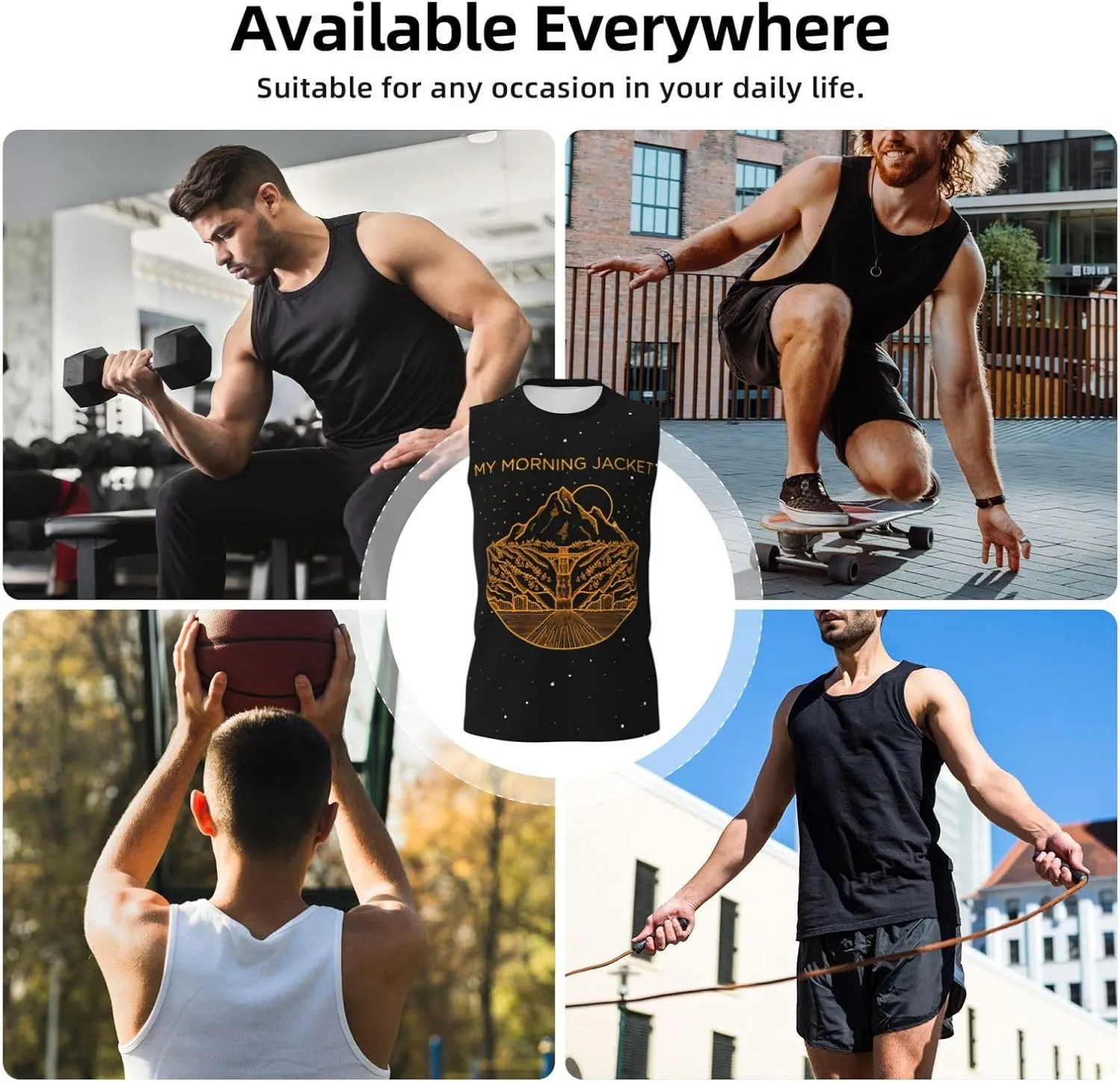 My Music Morning Jacket Men's Quick Dry Workout Tank Tops Sleeveless Moisture Wicking Muscle T-Shirts Breathable Vest
