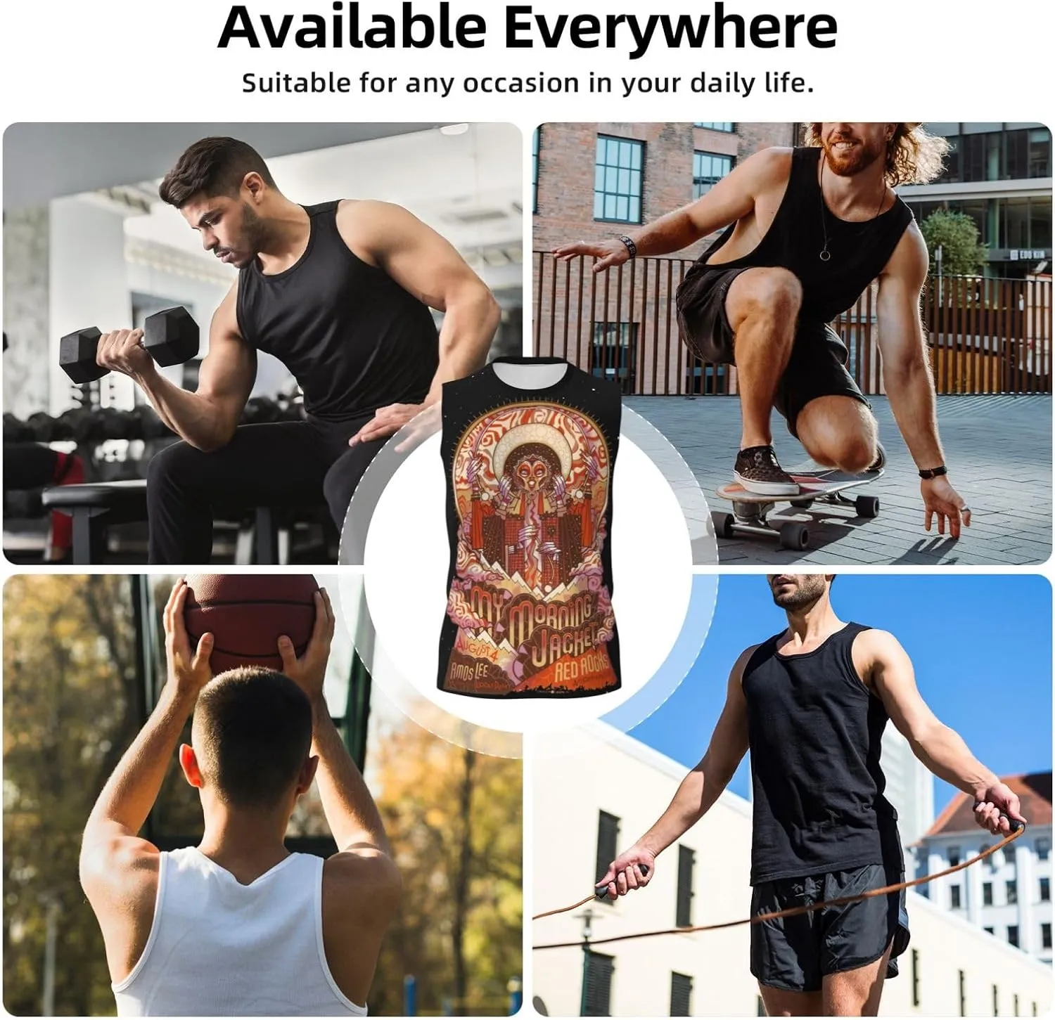 My Music Morning Jacket Men's Quick Dry Workout Tank Tops Sleeveless Moisture Wicking Muscle T-Shirts Breathable Vest