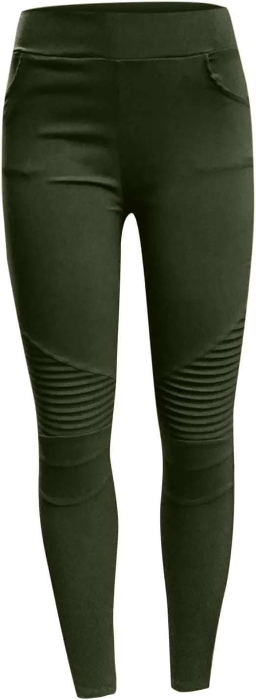 NATHGAM Women's Stretch Pants High Waisted Leggings Striped Decoration Slim Dressy Trousers Trendy Skinny Straight Leg Pants