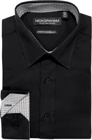 Nick Graham Long Sleeve Solid Dress Shirt for Men, Wrinkle Free Men’s Dress Shirt with Performance Fabric