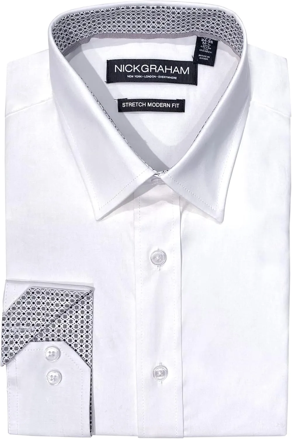Nick Graham Long Sleeve Solid Dress Shirt for Men, Wrinkle Free Men’s Dress Shirt with Performance Fabric