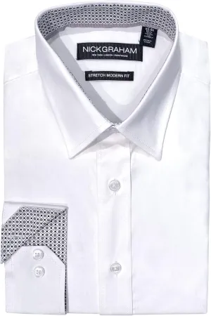 Nick Graham Long Sleeve Solid Dress Shirt for Men, Wrinkle Free Men’s Dress Shirt with Performance Fabric