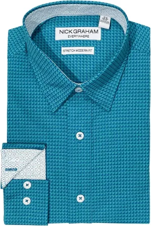 Nick Graham Long Sleeve Solid Traveler Dress Shirt for Men, Wrinkle Free Men’s Dress Shirt with Performance Fabric