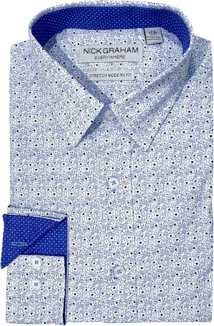 Nick Graham Long Sleeve Solid Traveler Dress Shirt for Men, Wrinkle Free Men’s Dress Shirt with Performance Fabric